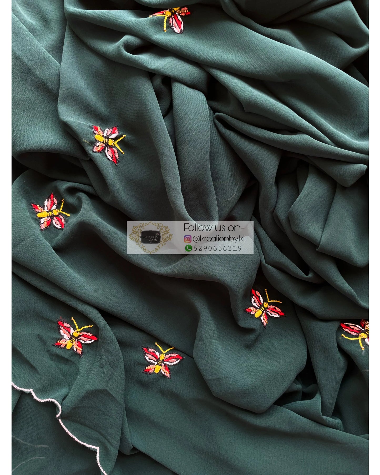 Bottle Green Butterflies on A Fence Saree - kreationbykj