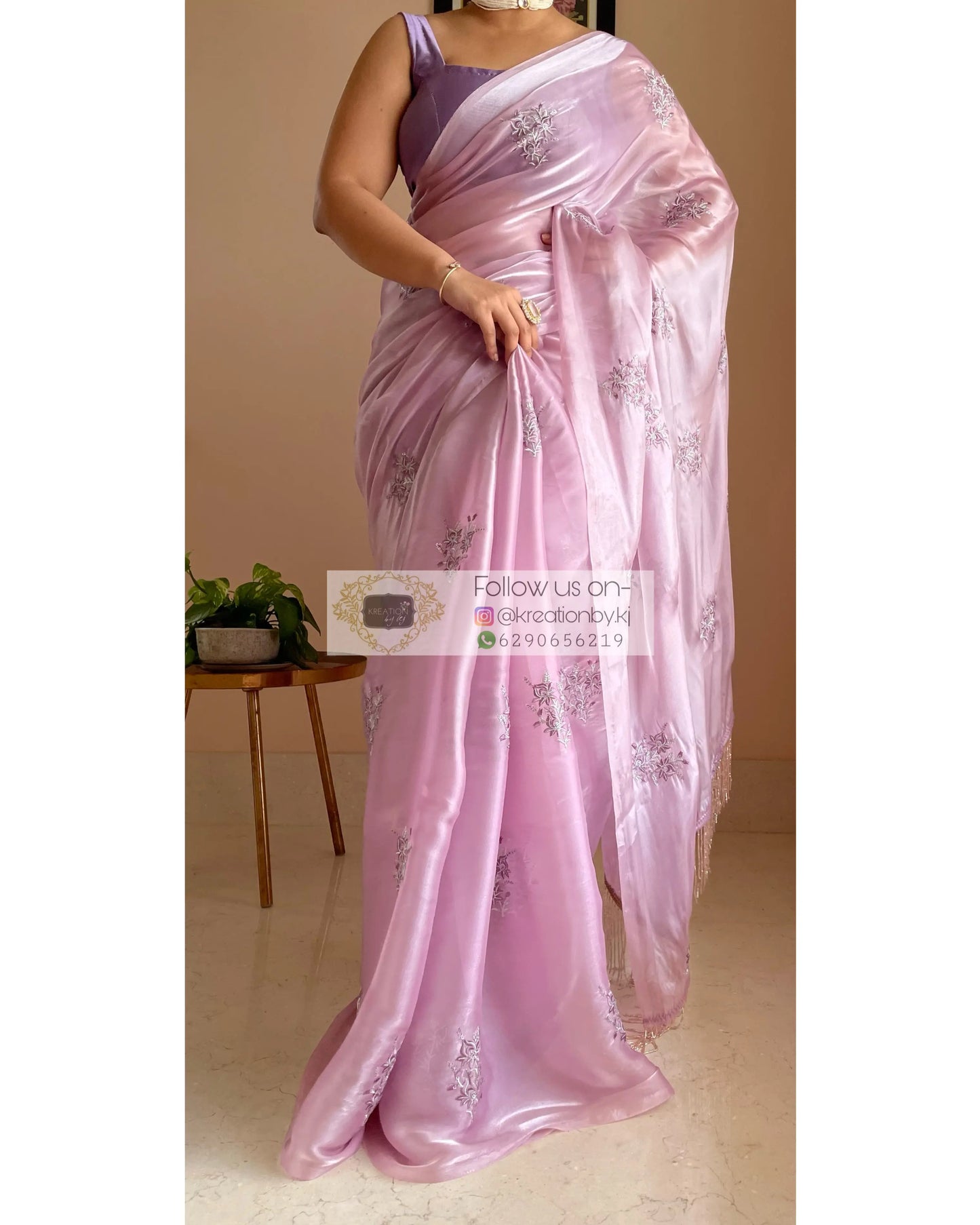 Lilac Glass Organza Saree with Embroidery kreationbykj