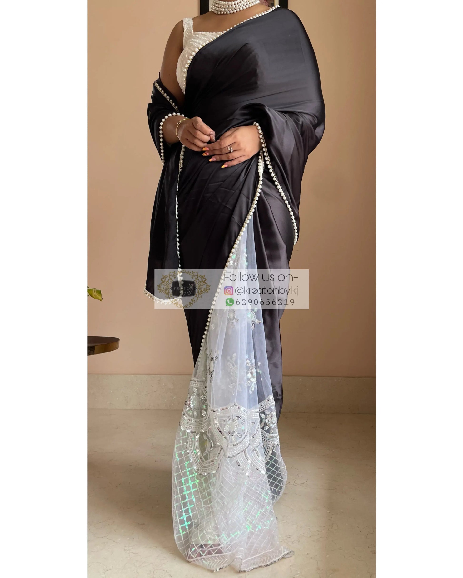 Black Cherry Blossom Saree kreationbykj