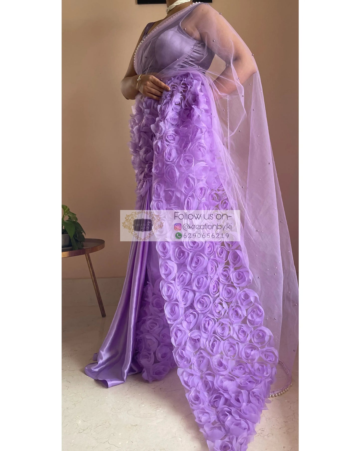 Lavender Drama Queen Net Saree kreationbykj