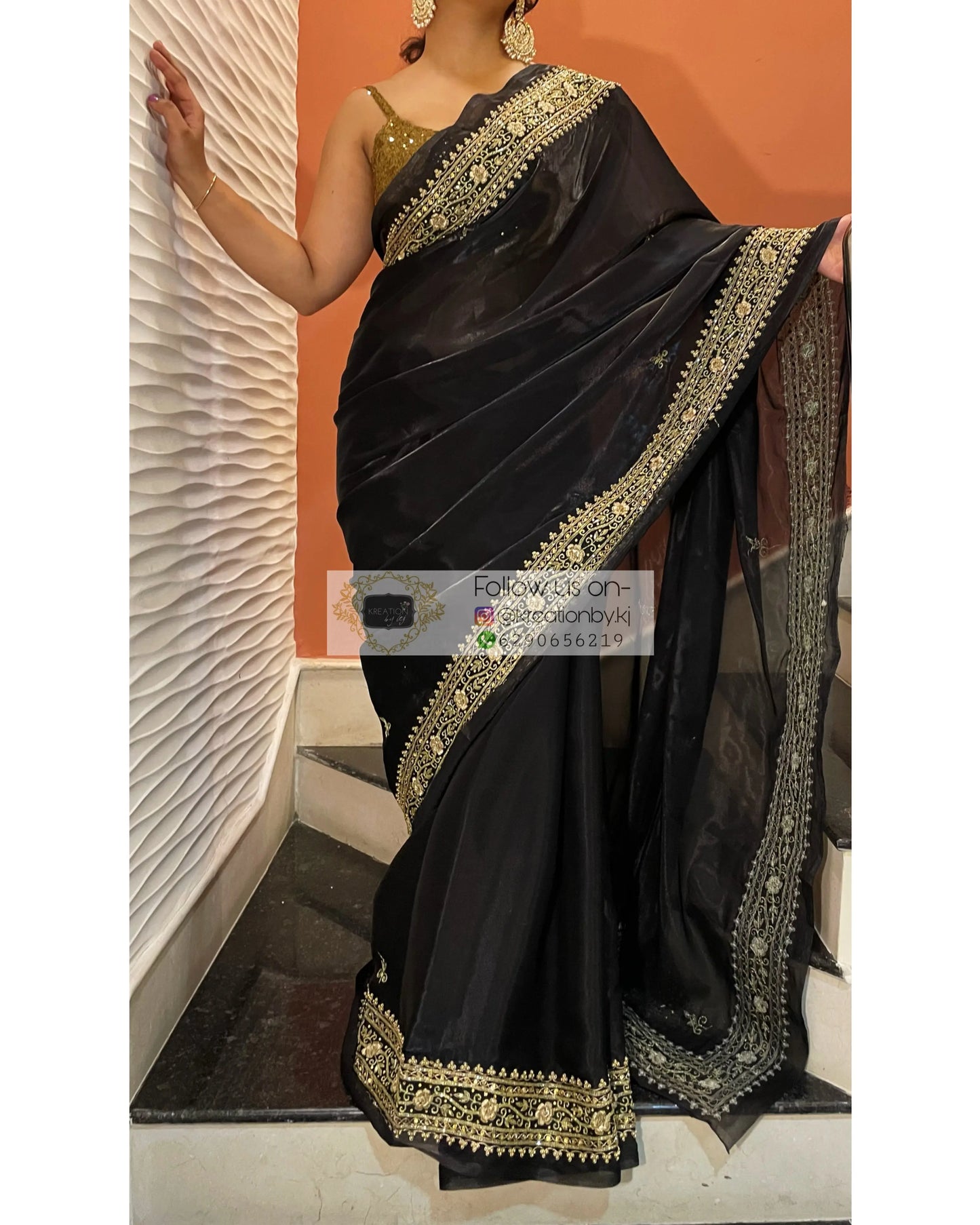 Black Zarina Glassy Organza Saree kreationbykj