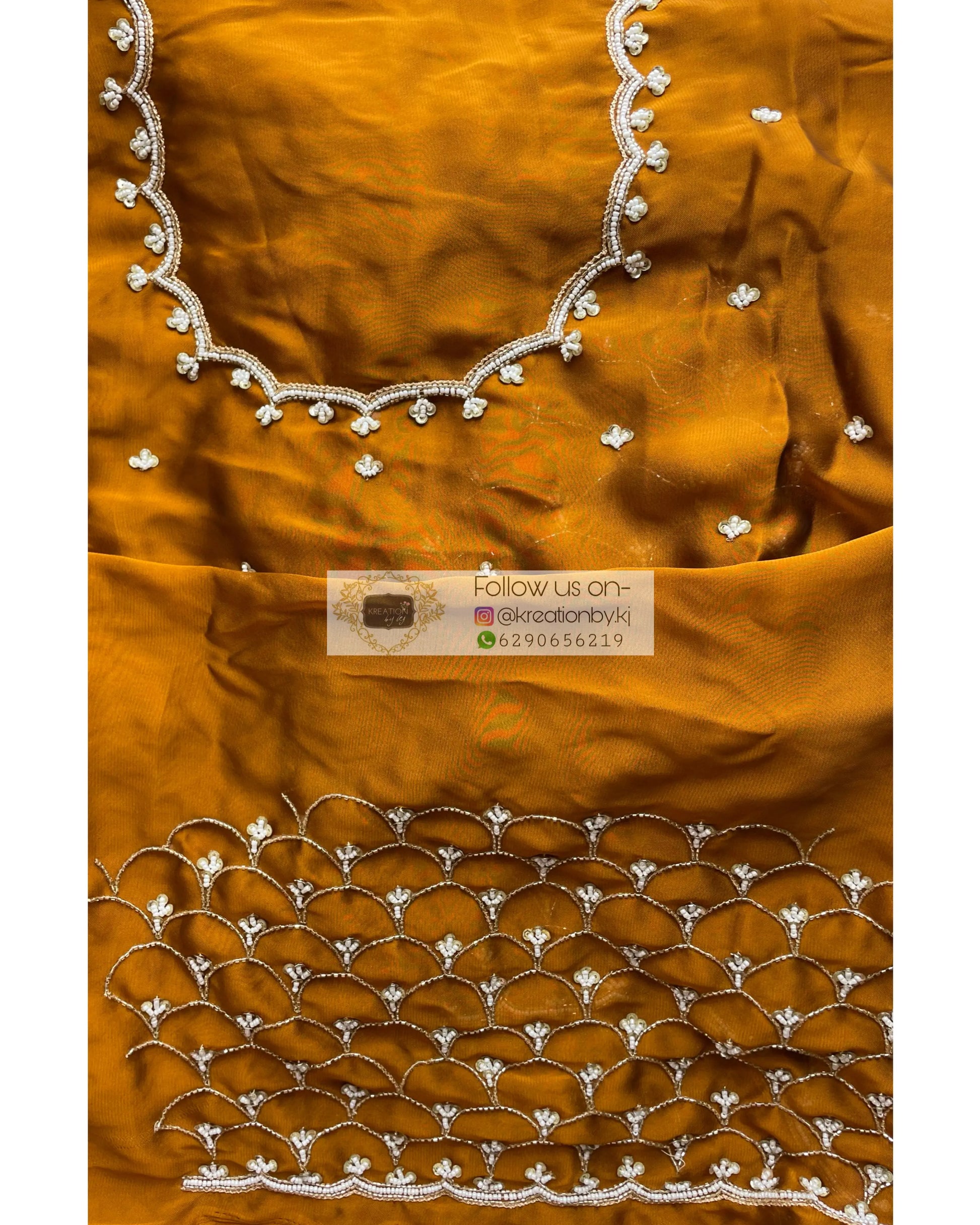 Mustard Golden Cutdana Mehraab Jaal Saree for Haldi kreationbykj