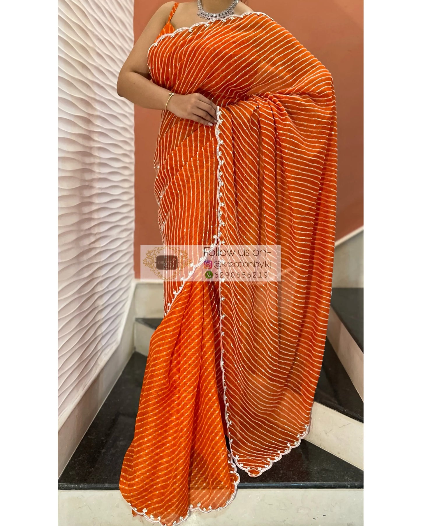 Kesari Leher Cutdana Saree - kreationbykj