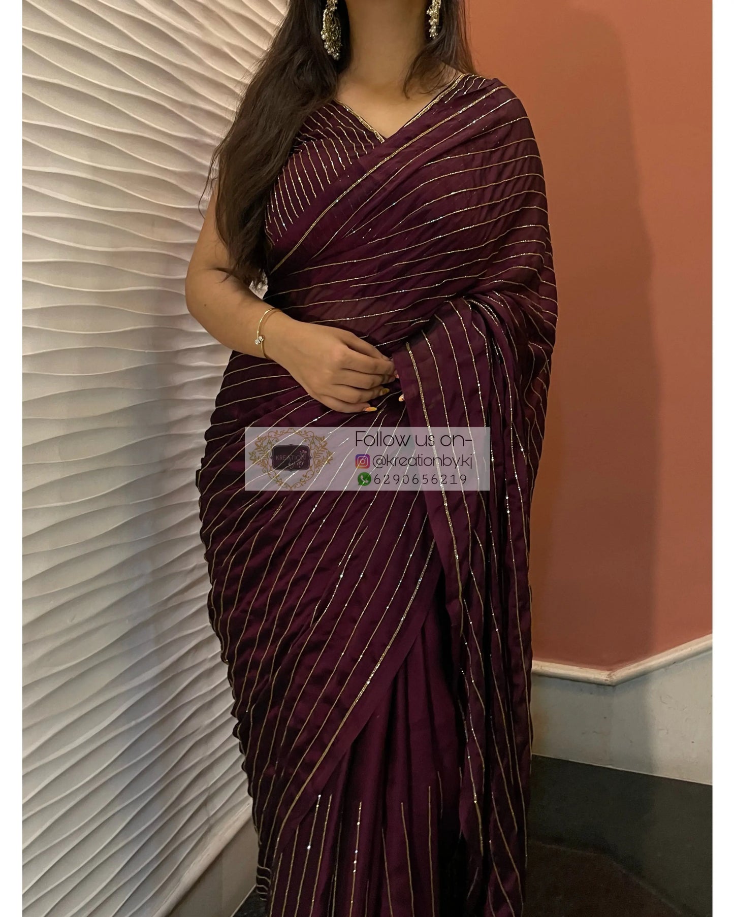 Aubergine Noorani Georgette Cocktail Saree kreationbykj