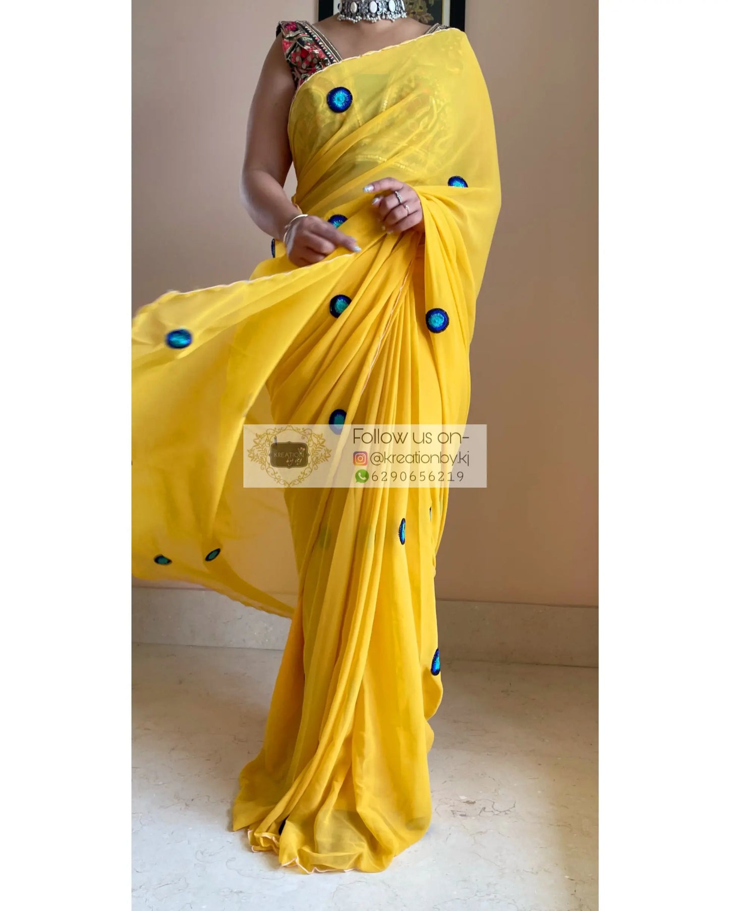 Yellow Evil Eye Saree - kreationbykj
