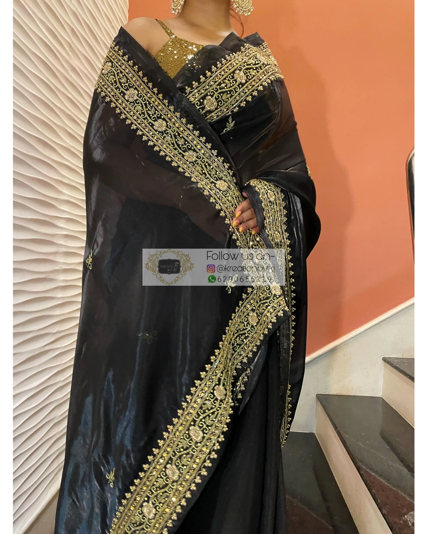 Black Zarina Glassy Organza Saree kreationbykj