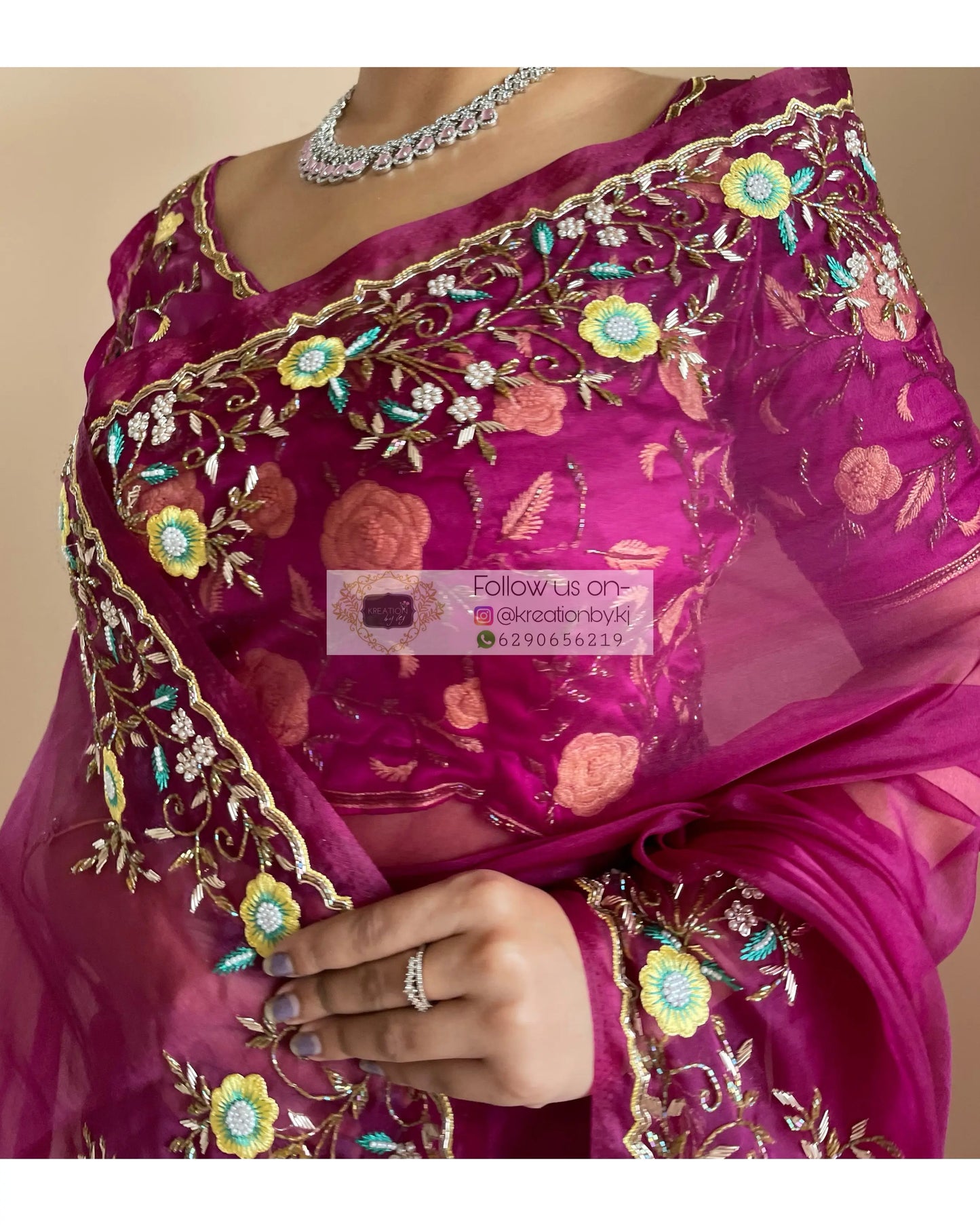 Pankhuri Wine Organza Saree - kreationbykj