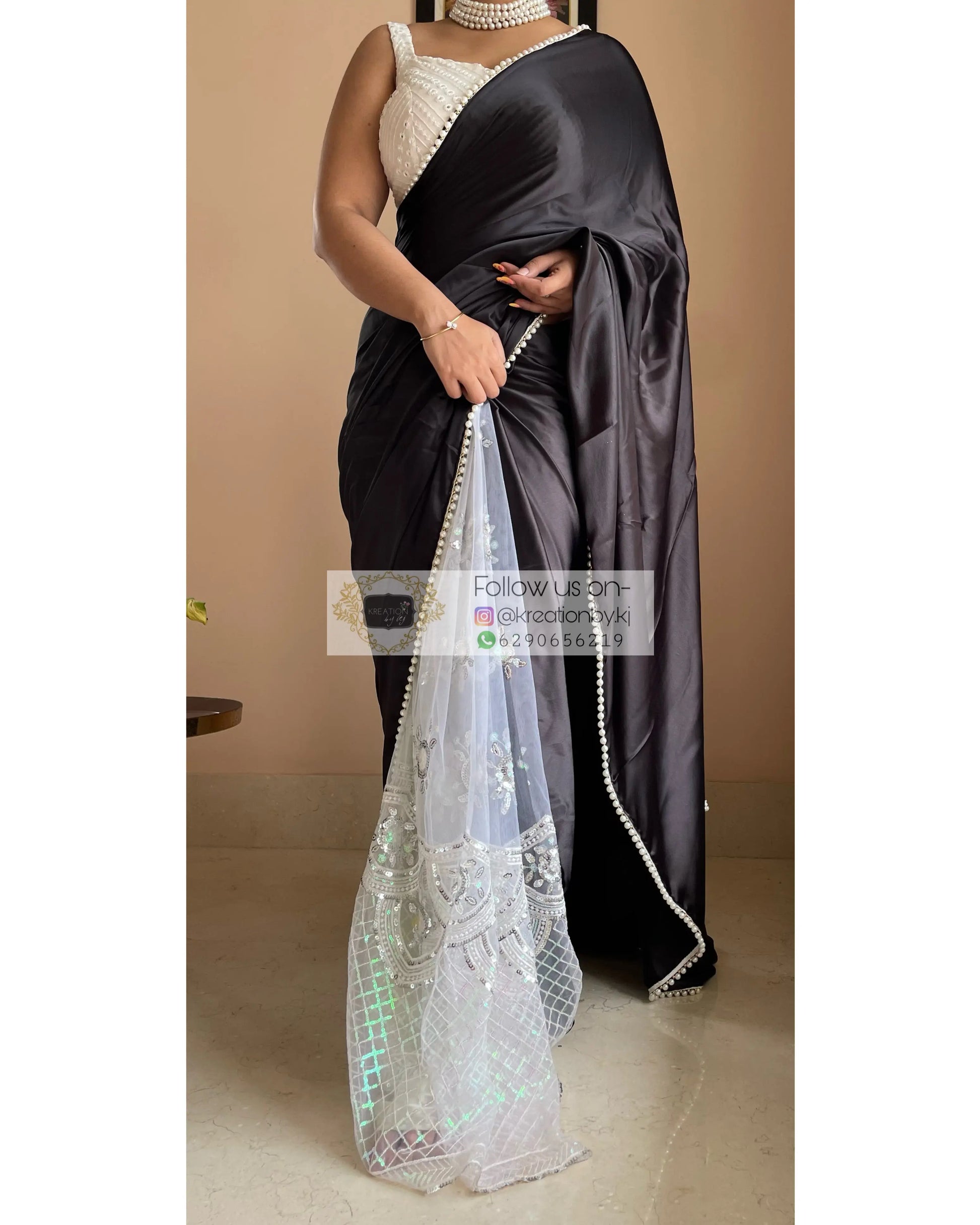 Black Cherry Blossom Saree kreationbykj