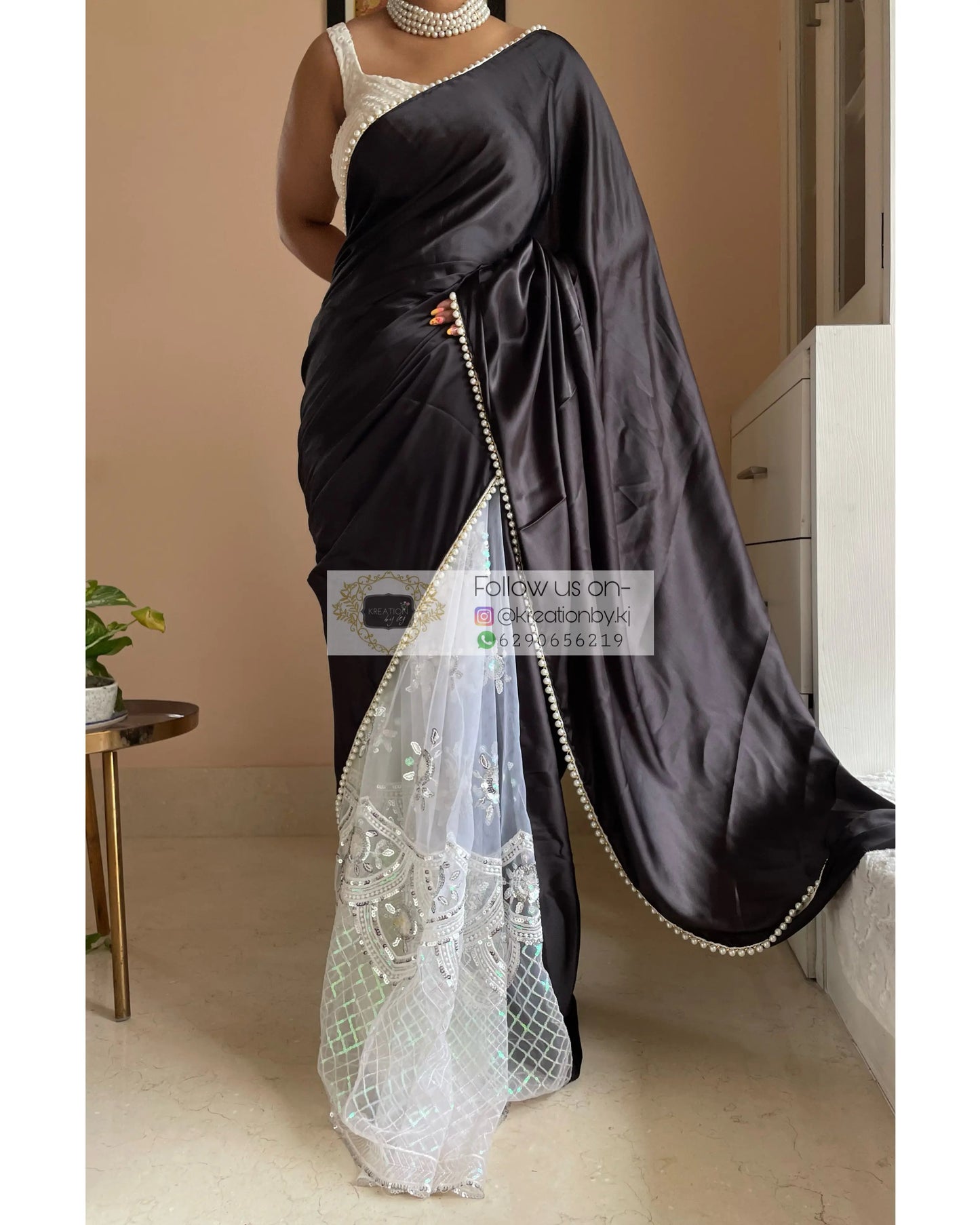 Black Cherry Blossom Saree kreationbykj