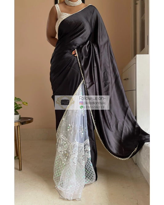 Black Cherry Blossom Saree kreationbykj