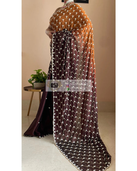 Summer Sands Ombré Cutdana Mehraab jaal Wedding Saree kreationbykj