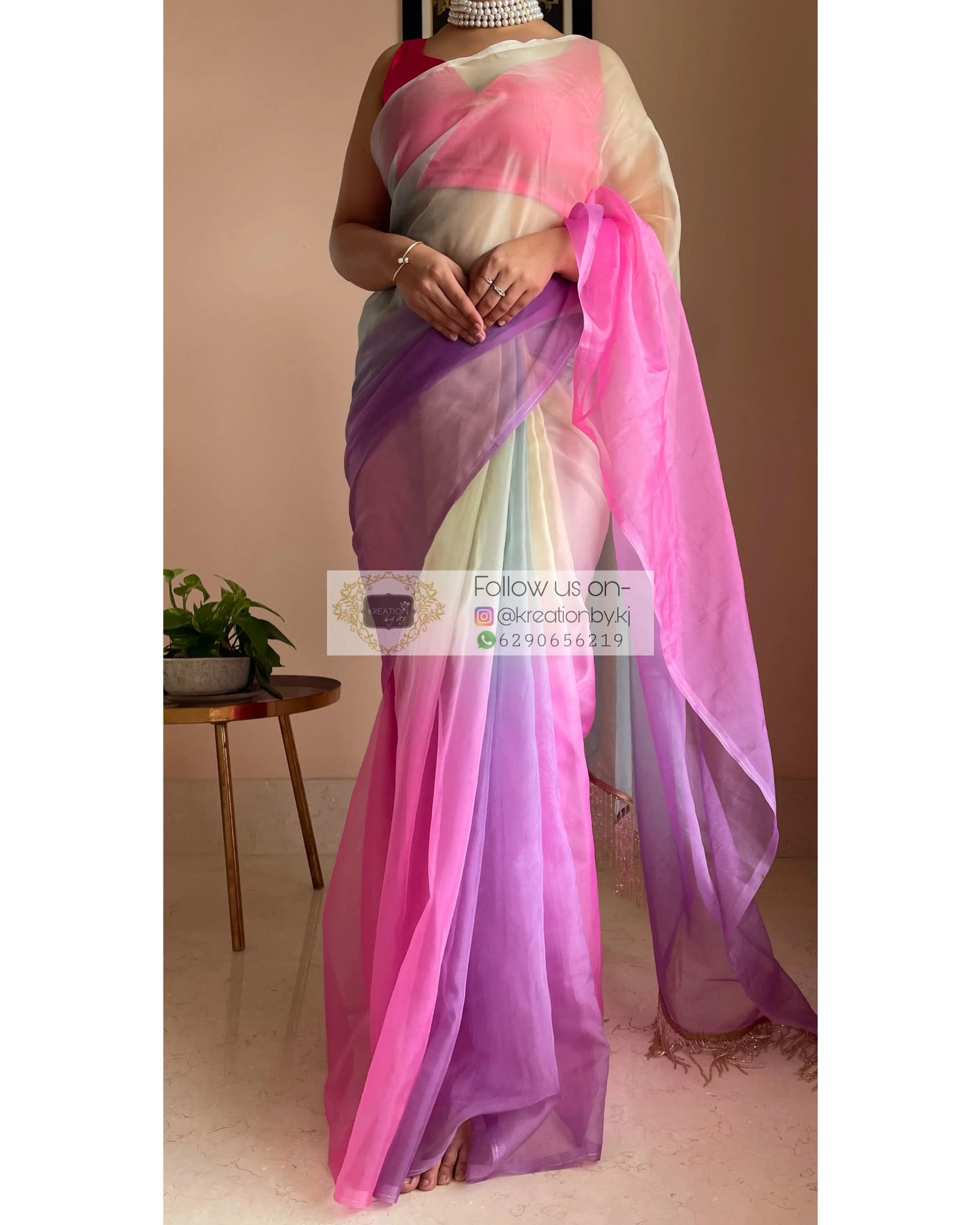Marshmallow Martini Ombré Organza Saree for Farewell kreationbykj