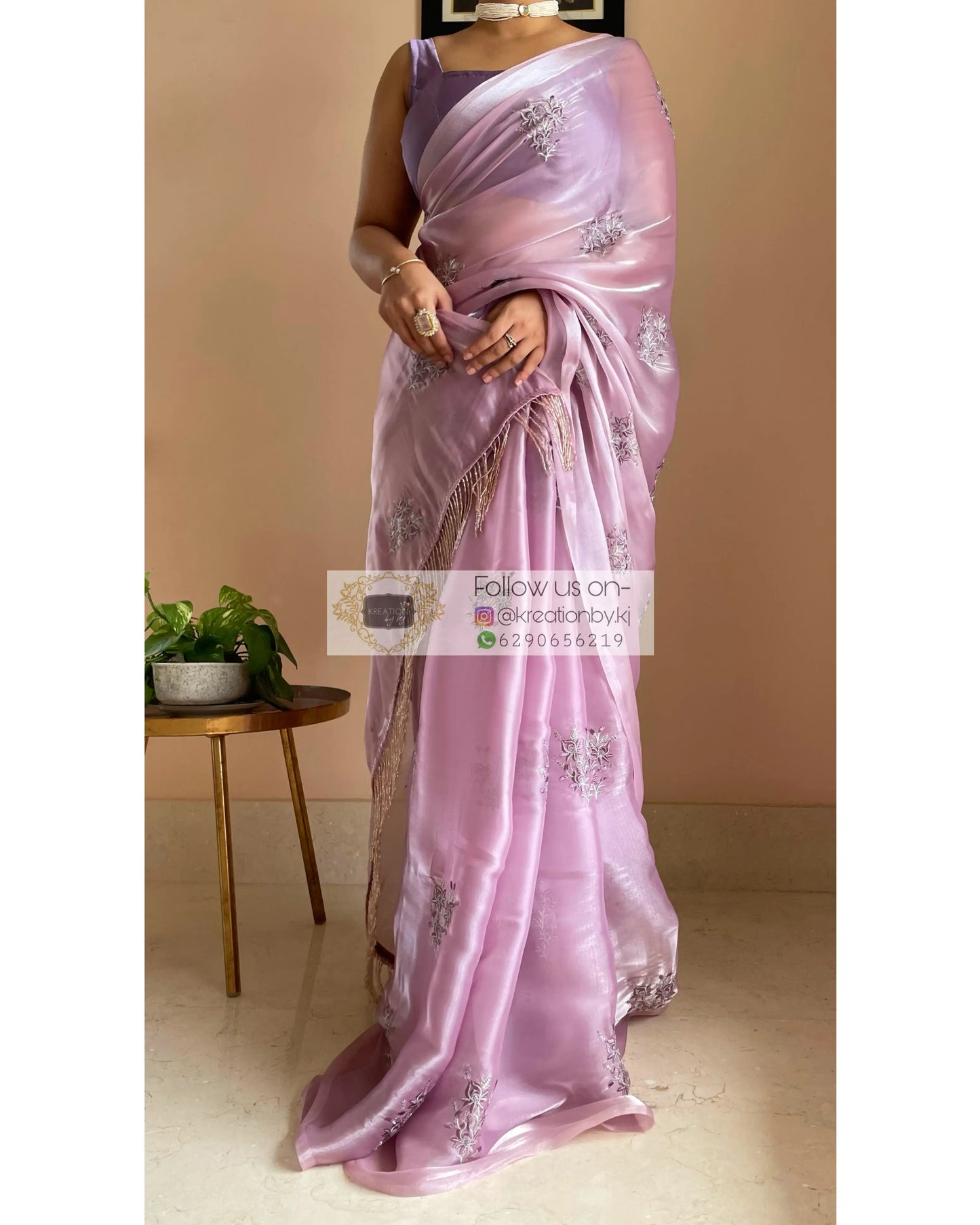 Lilac Glass Organza Saree with Embroidery kreationbykj