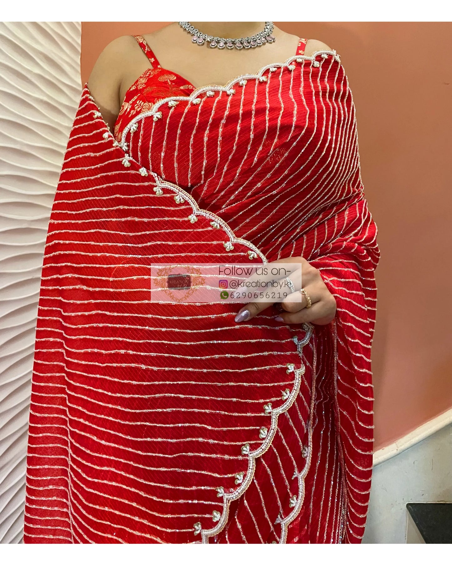 Sindoori Leher Cutdana Saree - kreationbykj