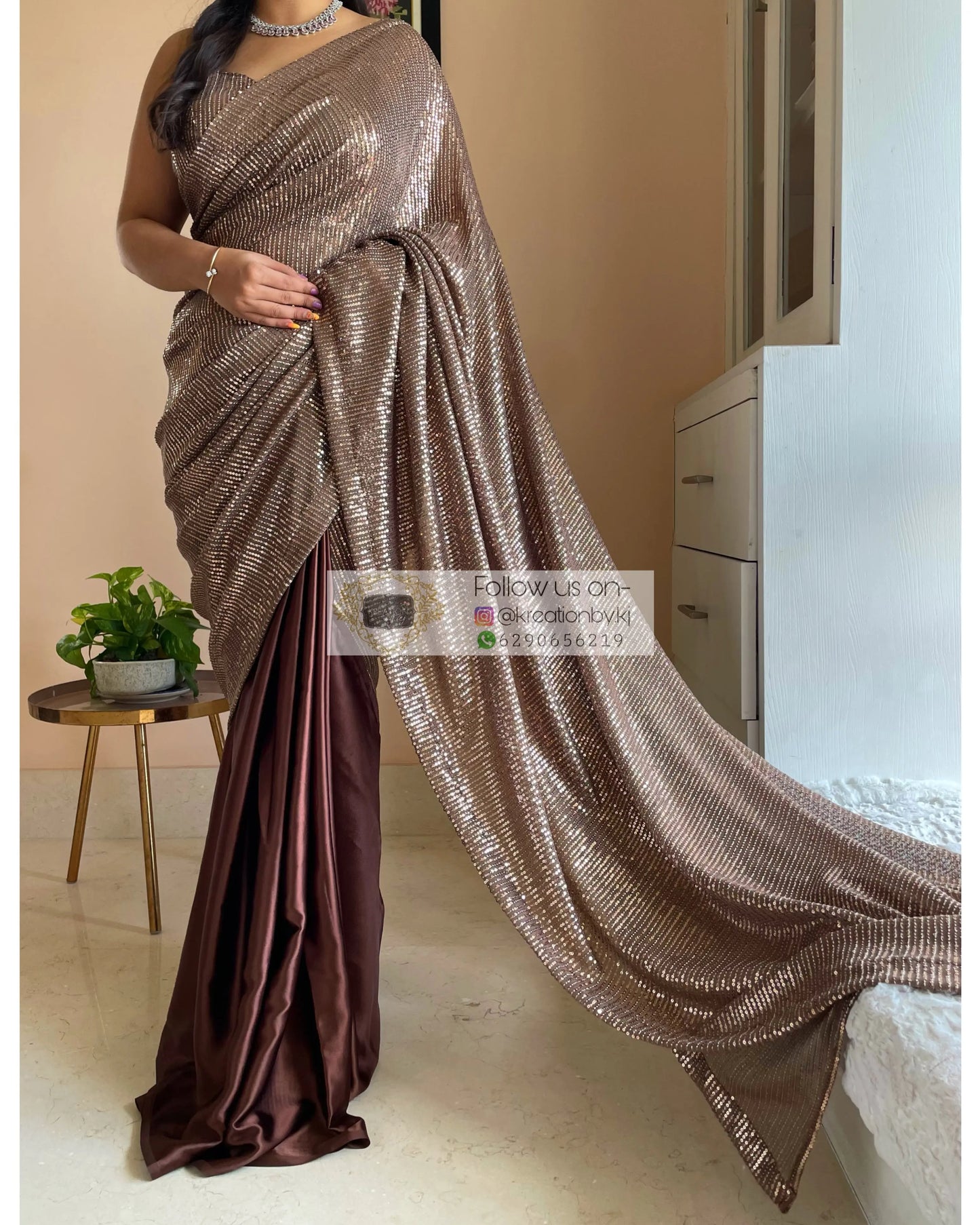 Chocolate sequins Half Saree kreationbykj