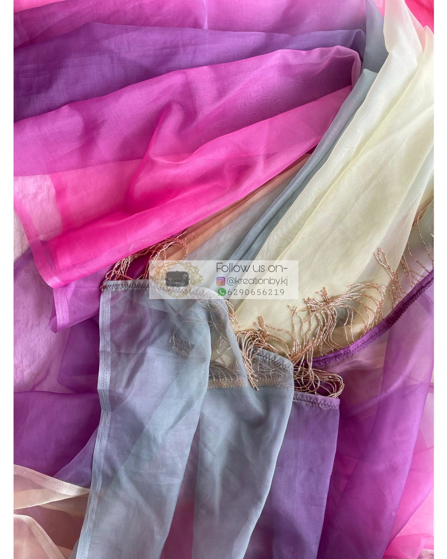 Marshmallow Martini Ombré Organza Saree for Farewell kreationbykj
