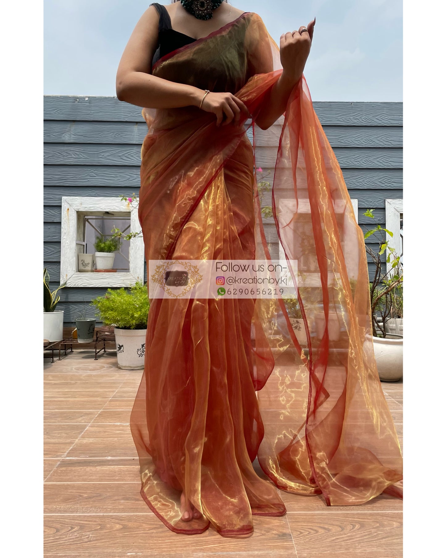 Liquid Gold Glass Tissue Saree - kreationbykj