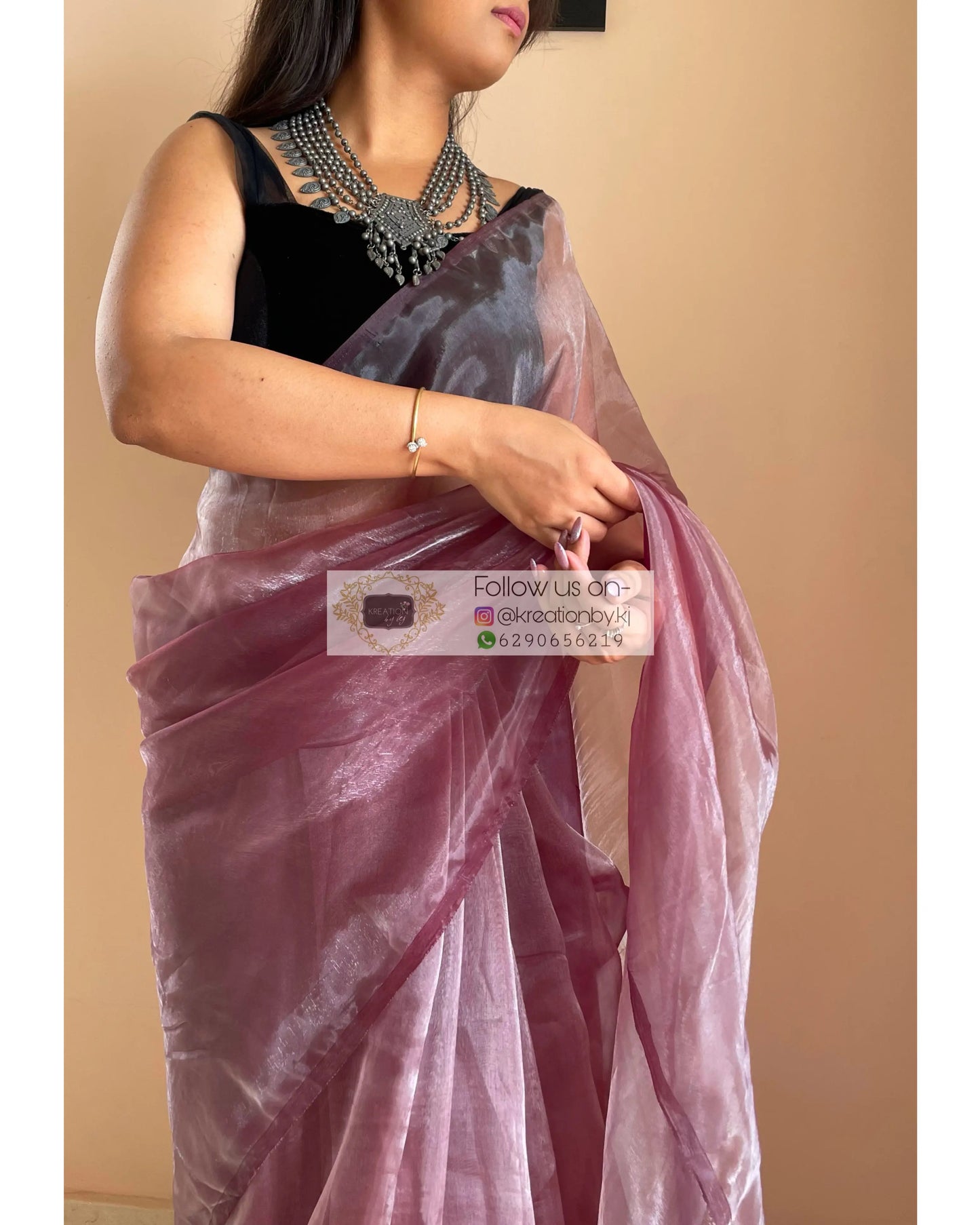 Coke Glass Tissue Saree - kreationbykj