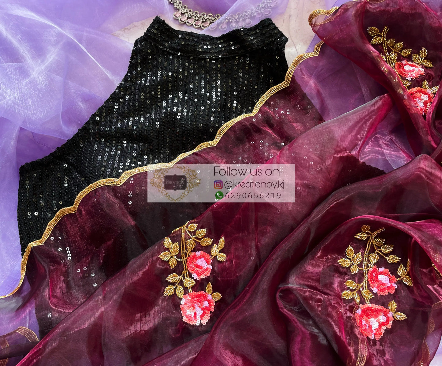 Black Sequins Halter Blouse - kreationbykj