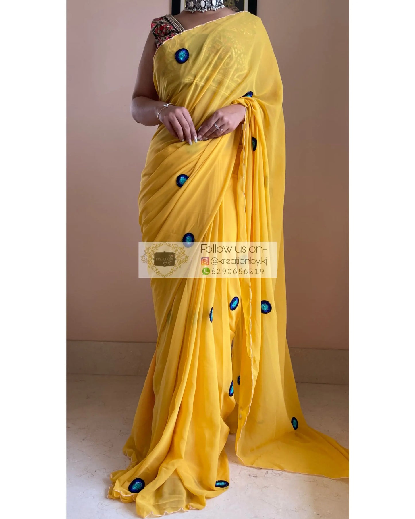 Yellow Evil Eye Saree - kreationbykj