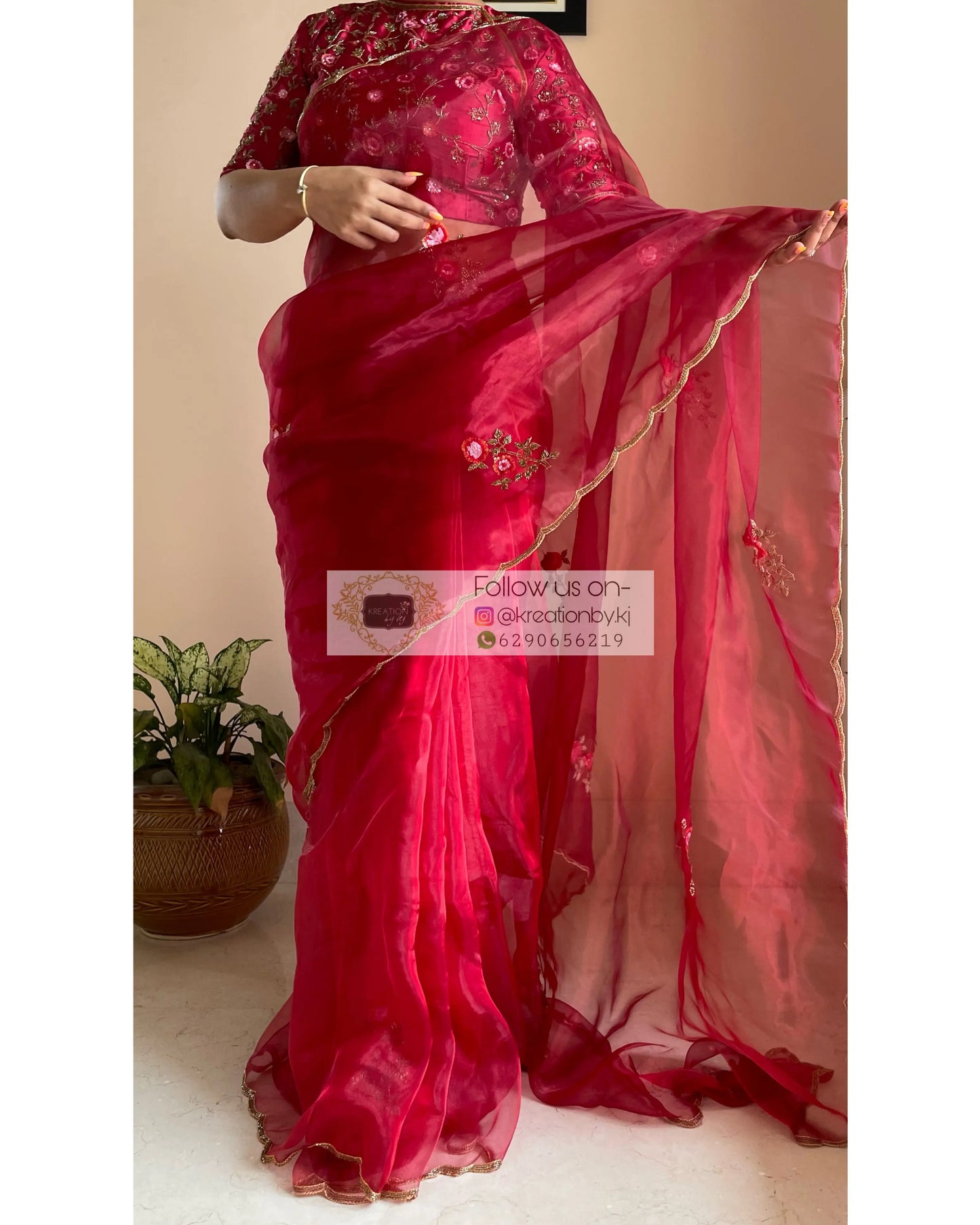 Remember the Roses Red Glass Tissue Saree - kreationbykj