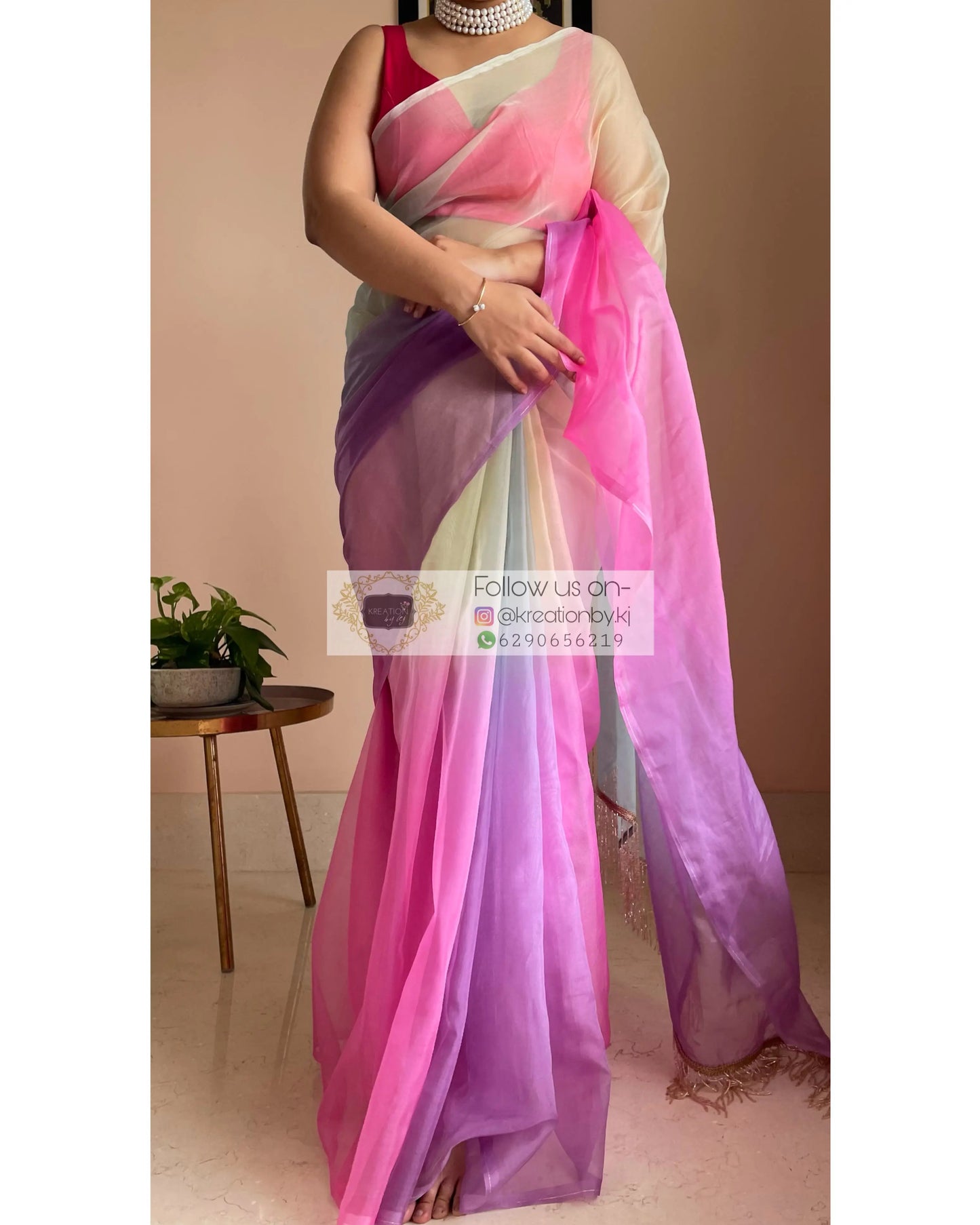 Marshmallow Martini Ombré Organza Saree for Farewell kreationbykj