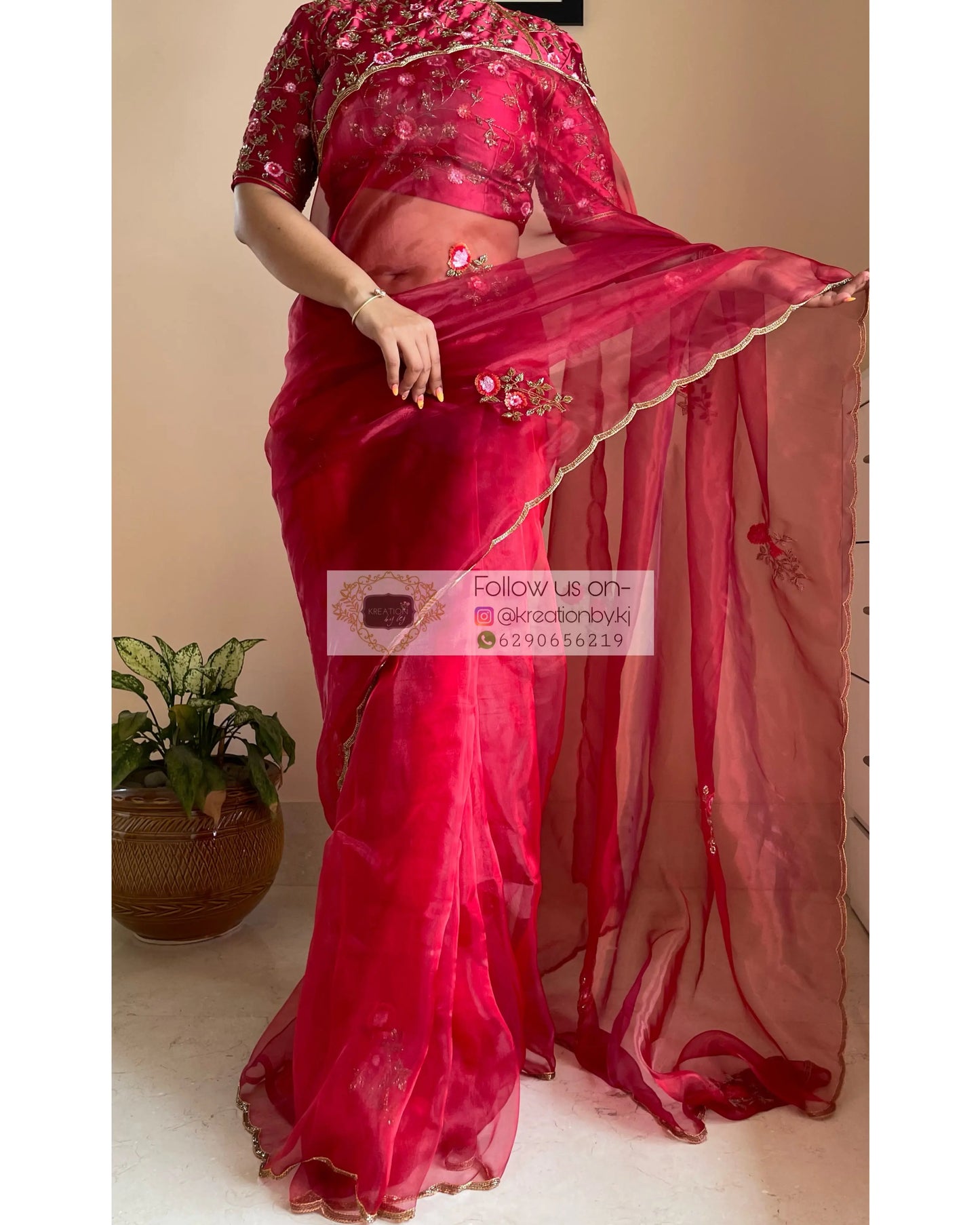 Remember the Roses Red Glass Tissue Saree - kreationbykj
