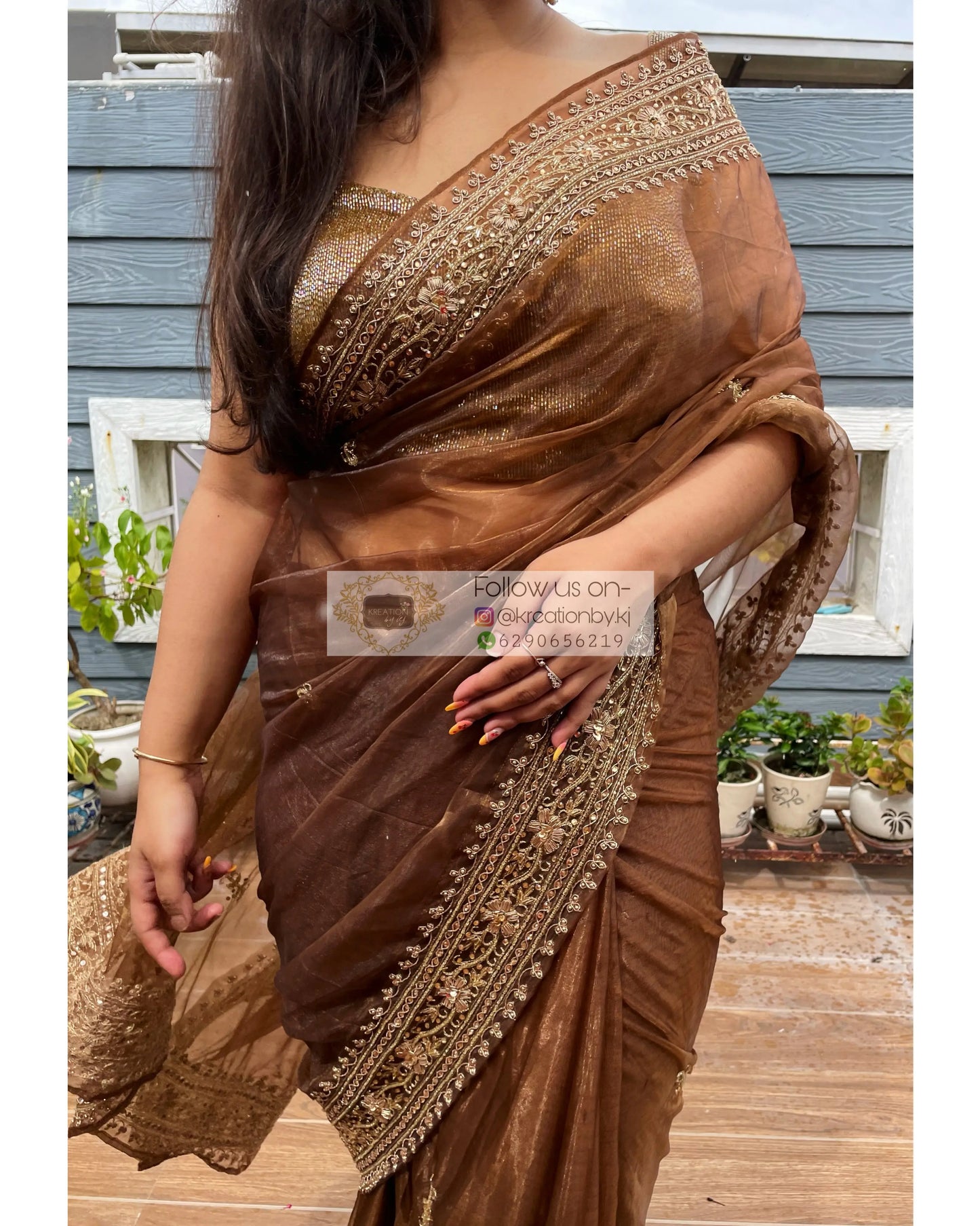 Brown Tissue Zarina Saree kreationbykj