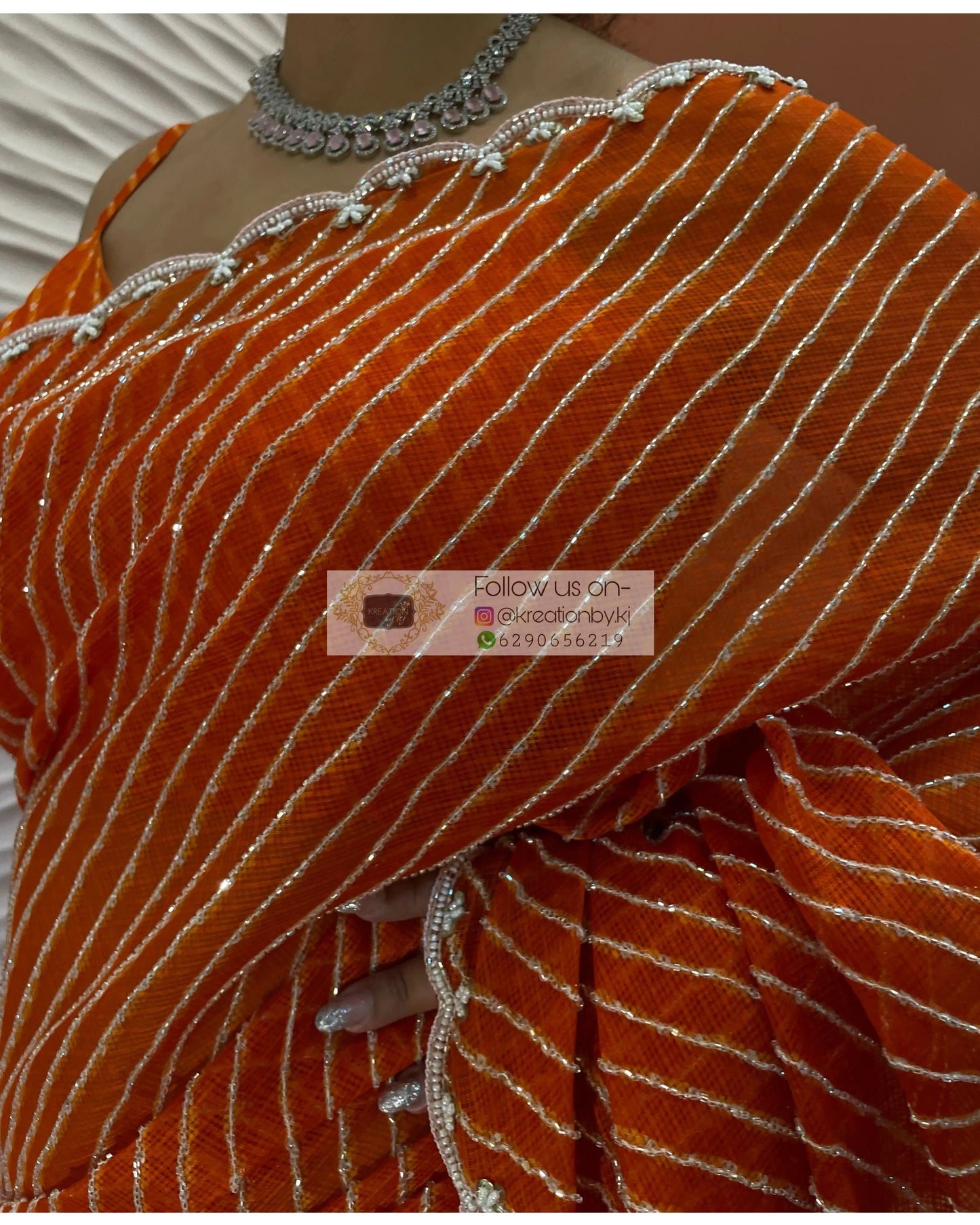Kesari Leher Cutdana Saree - kreationbykj