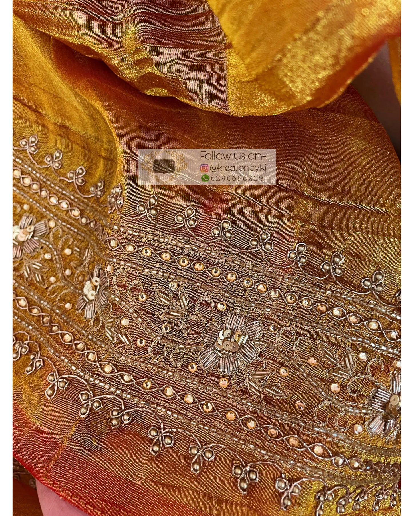 Fiery Gold Zari Tissue Zarina Saree kreationbykj