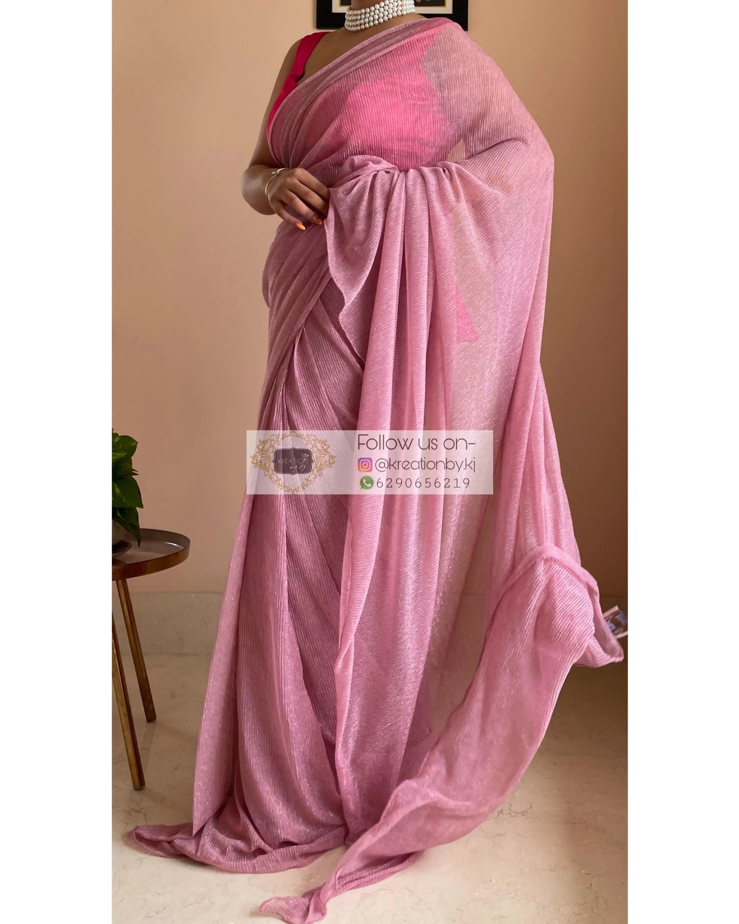 Mauve Shimmer Pleated Net Saree for First Date kreationbykj