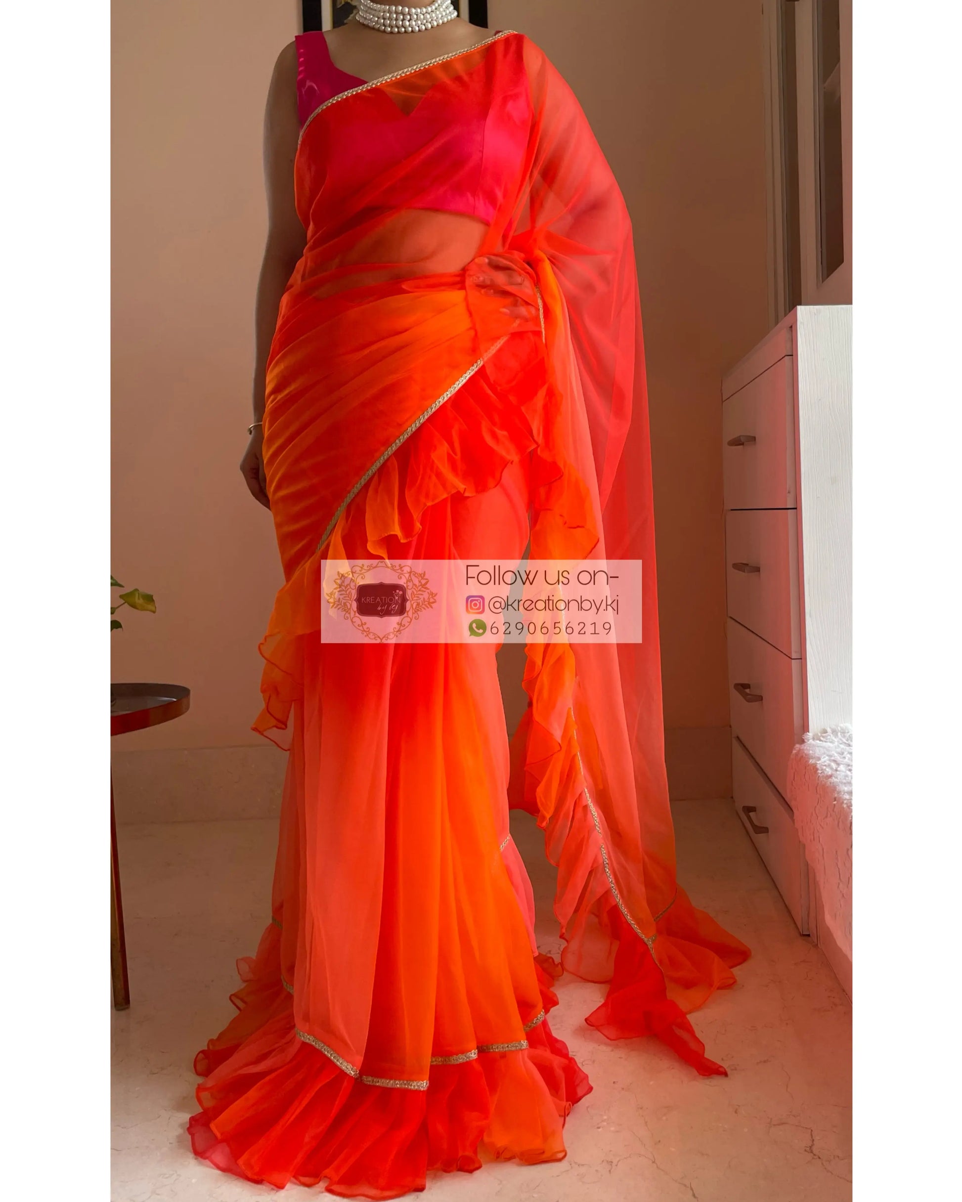 Orange Ombré Ruffle Saree kreationbykj