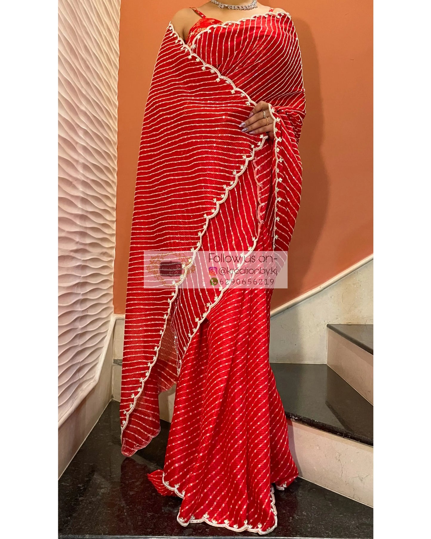 Sindoori Leher Cutdana Saree - kreationbykj