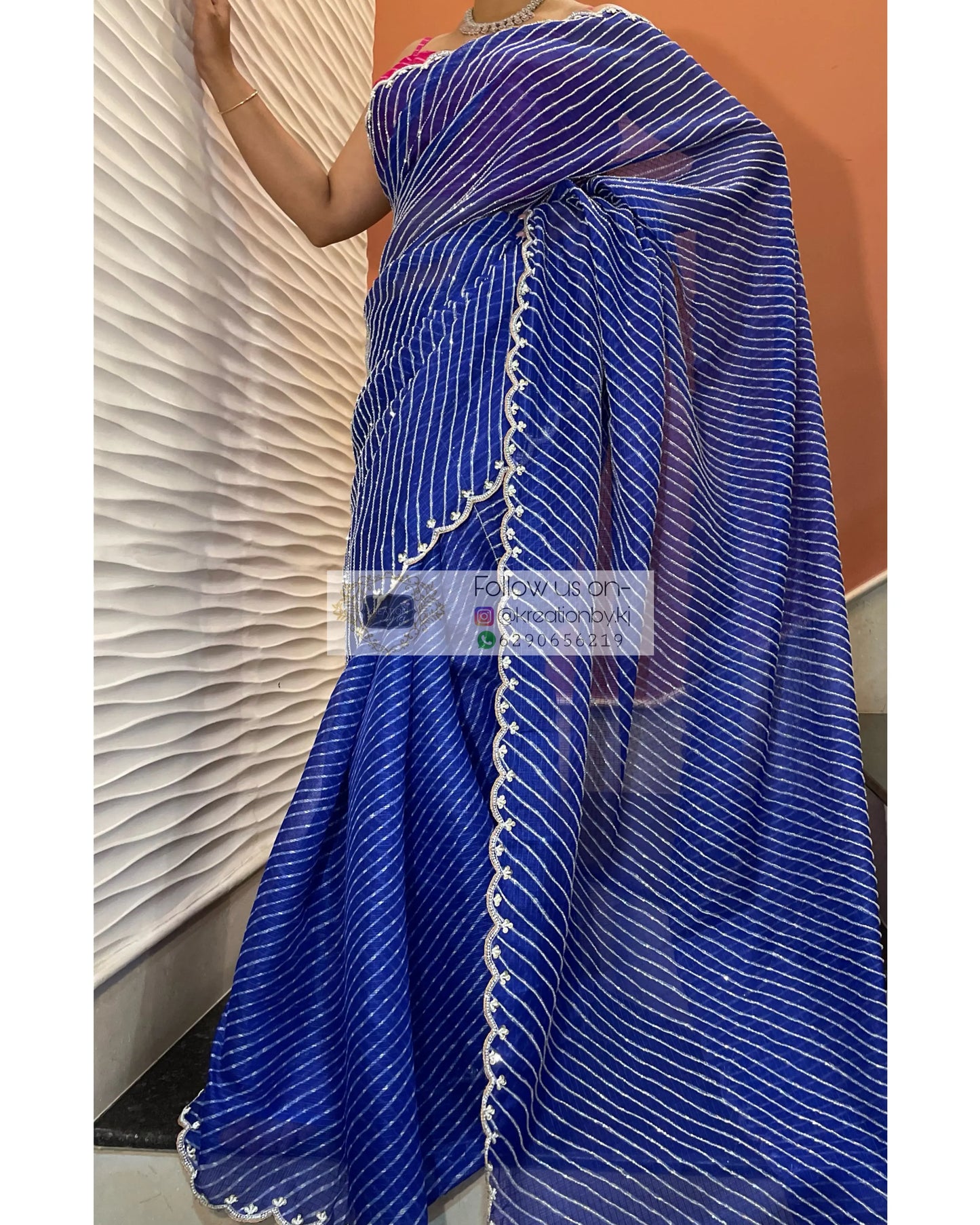 Neela Leher Cutdana Saree - kreationbykj