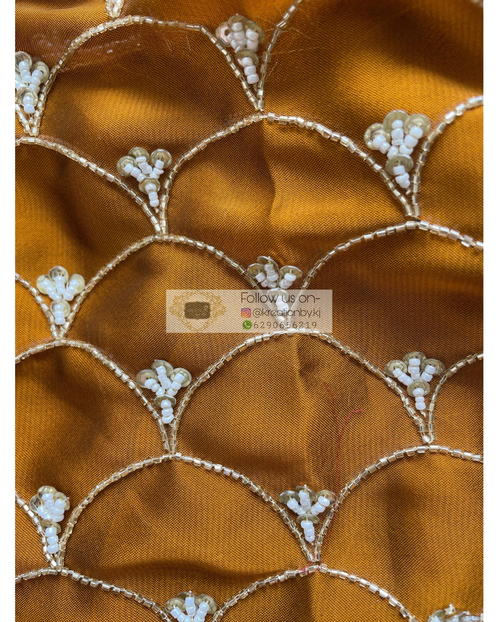 Mustard Golden Cutdana Mehraab Jaal Saree for Haldi kreationbykj