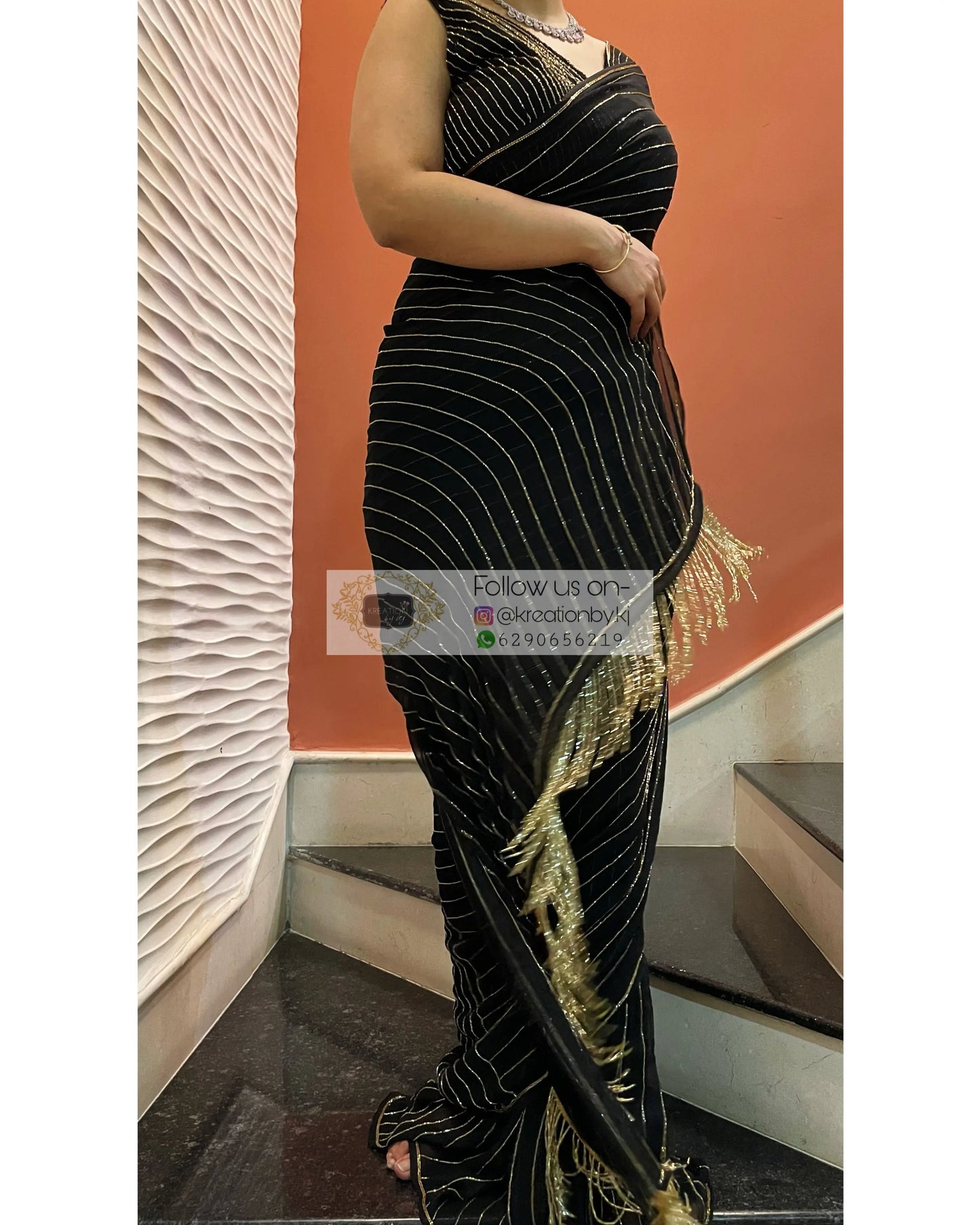 Noorani Black Georgette Saree - kreationbykj