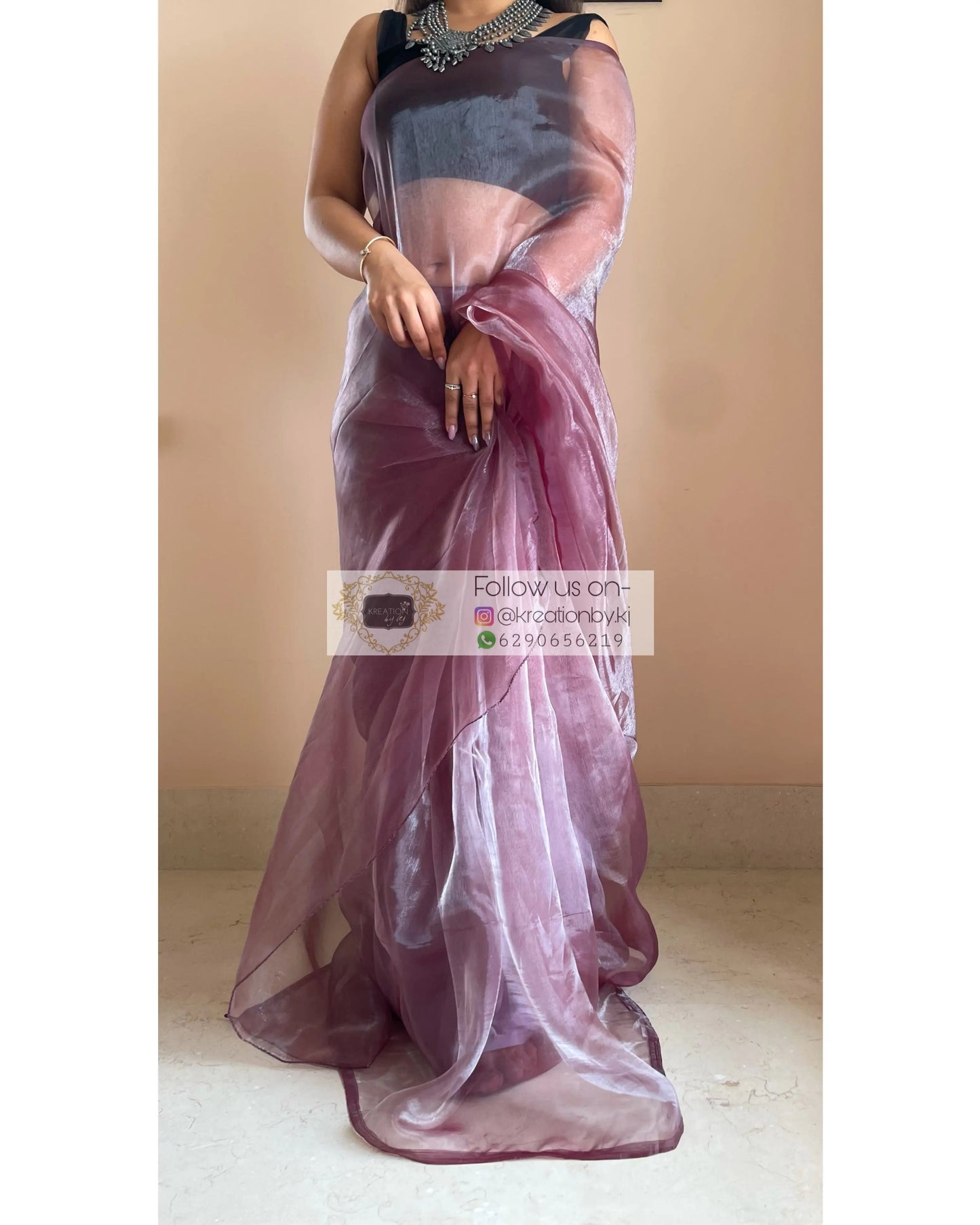 Coke Glass Tissue Saree - kreationbykj