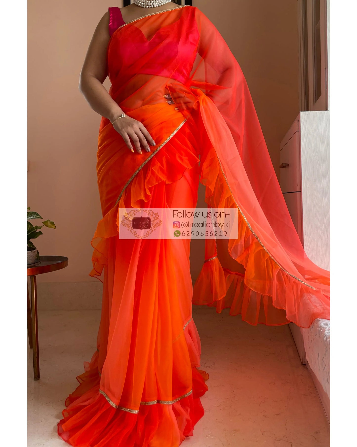 Orange Ombré Ruffle Saree kreationbykj