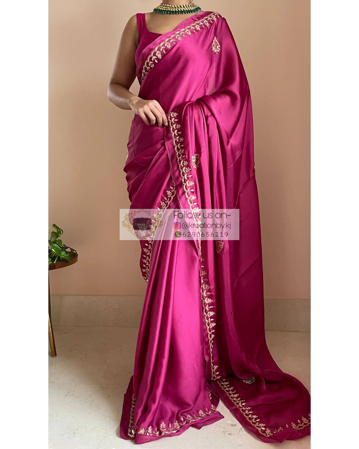 Pink Crepe Silk Saree With Gota Patti Border - kreationbykj