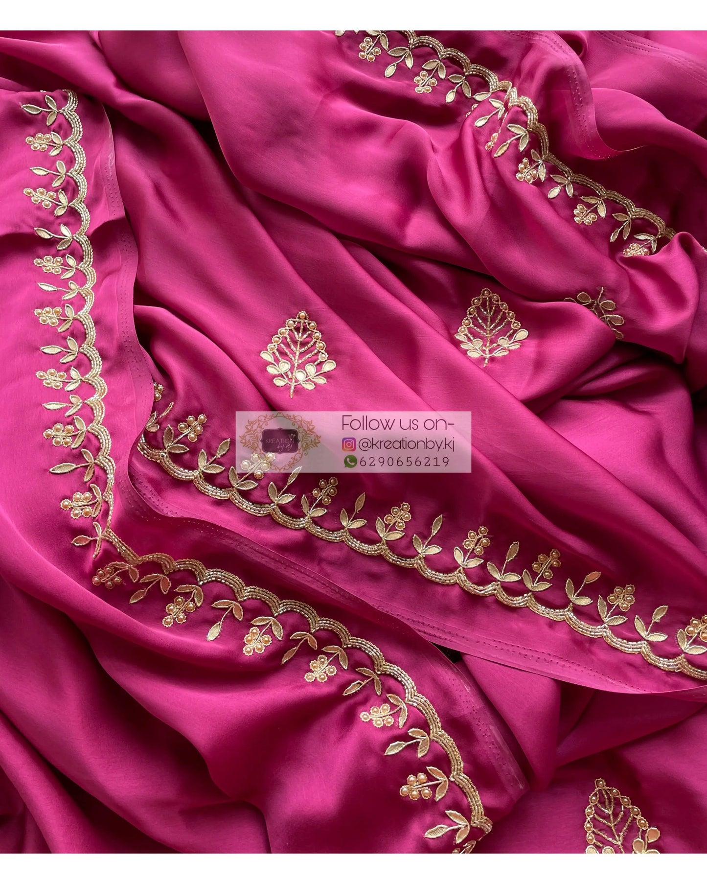 Pink Crepe Silk Saree With Gota Patti Border - kreationbykj