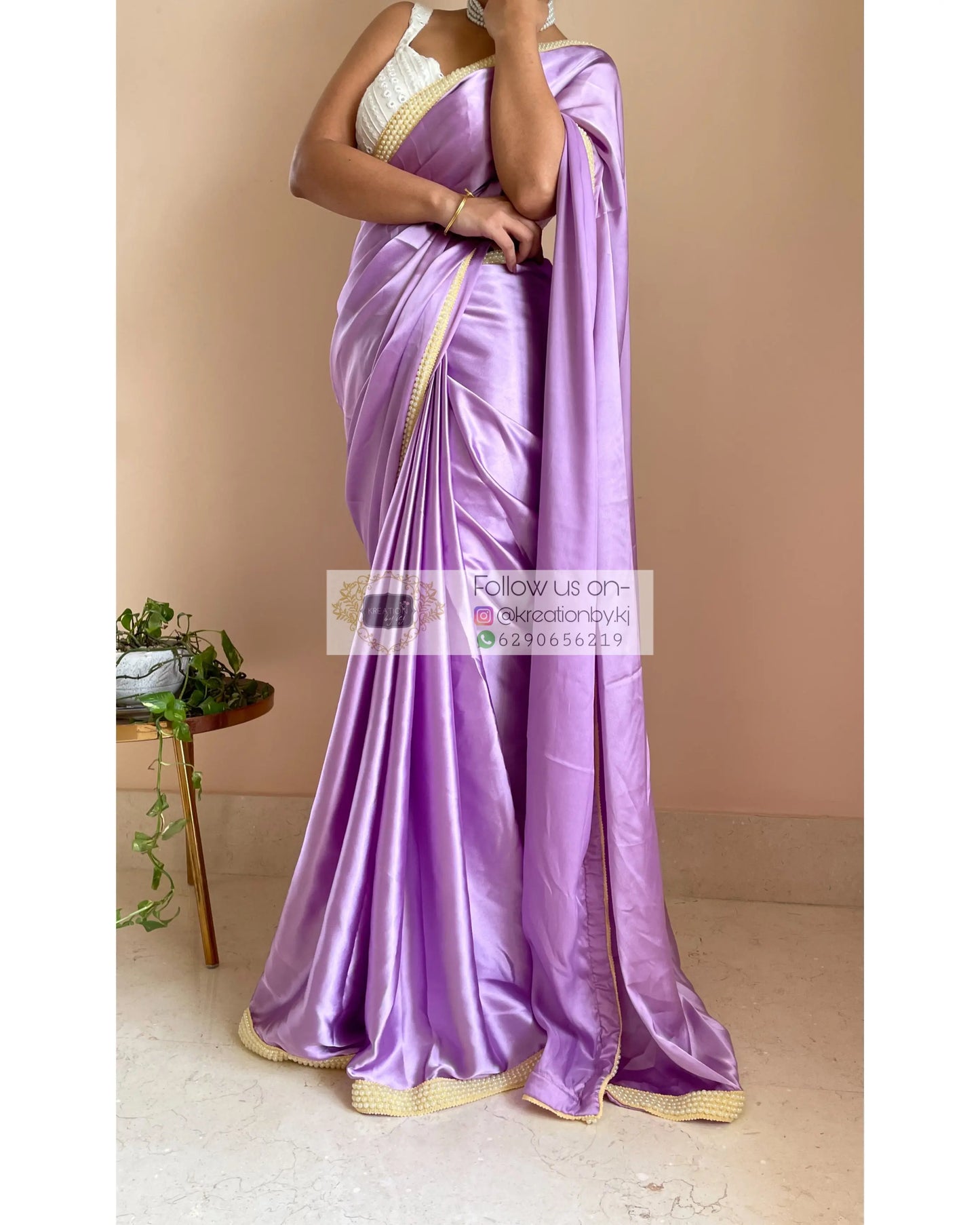 Periwinkle Mother of Pearl Saree - kreationbykj