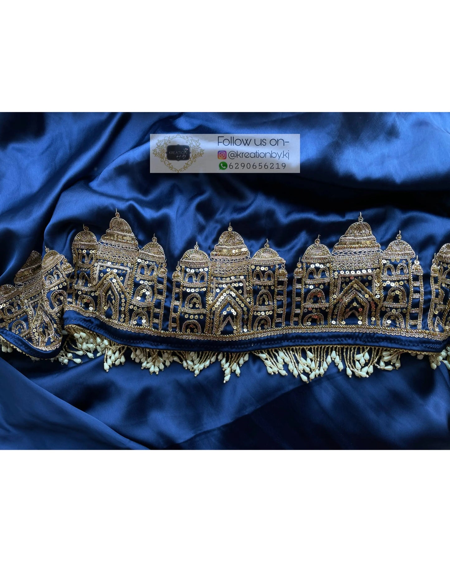Navy Blue Satin Silk Taj Mahal Saree - kreationbykj