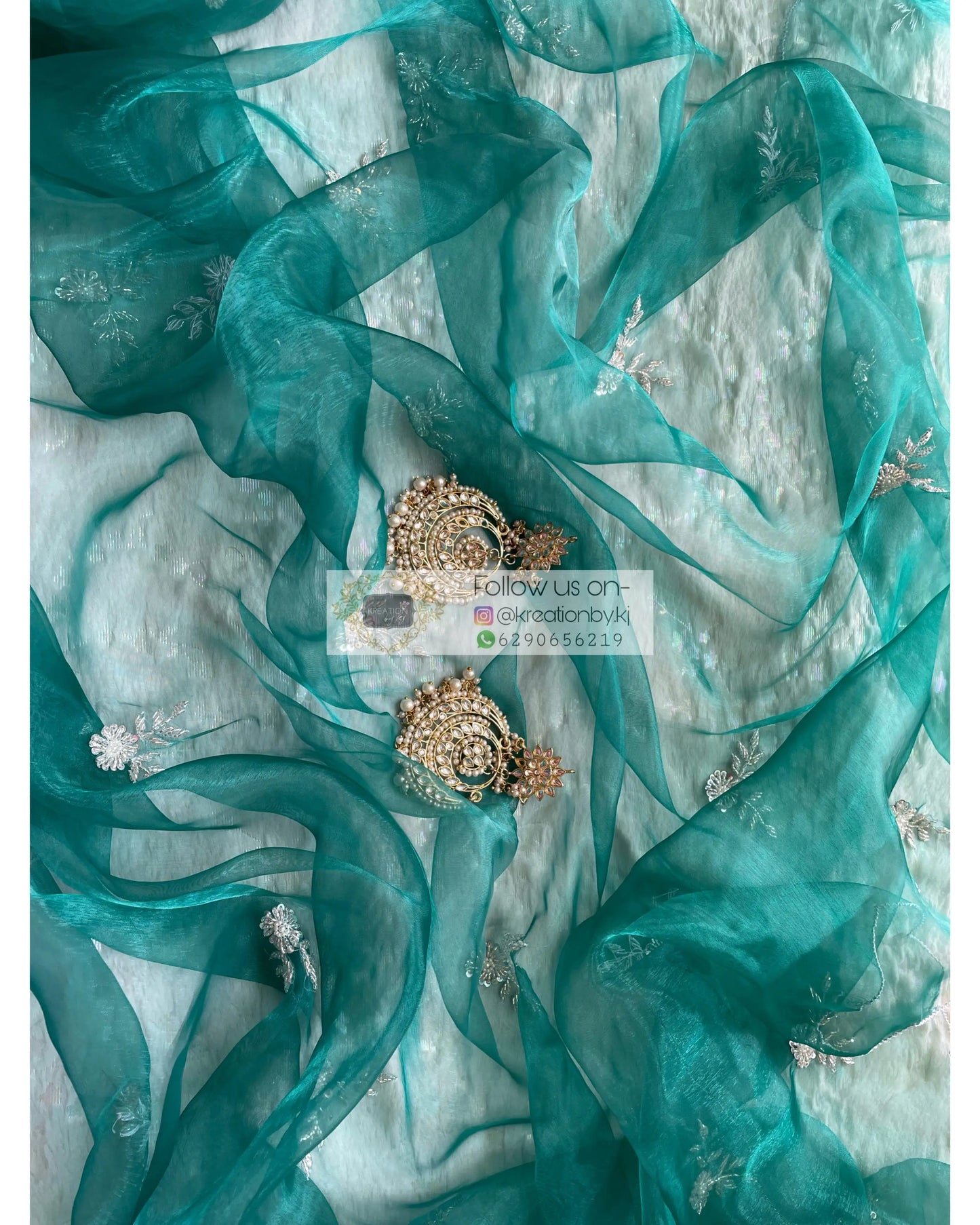 Teal Blue 86 Boota Dupatta - kreationbykj