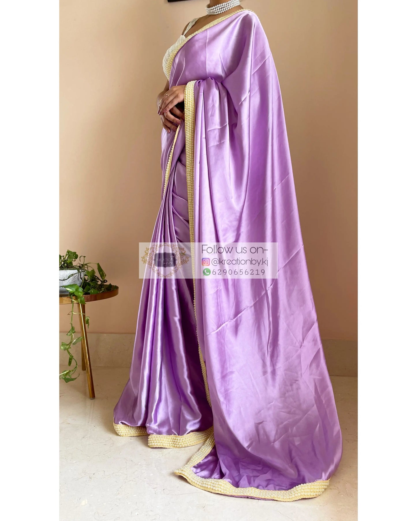 Periwinkle Mother of Pearl Saree - kreationbykj