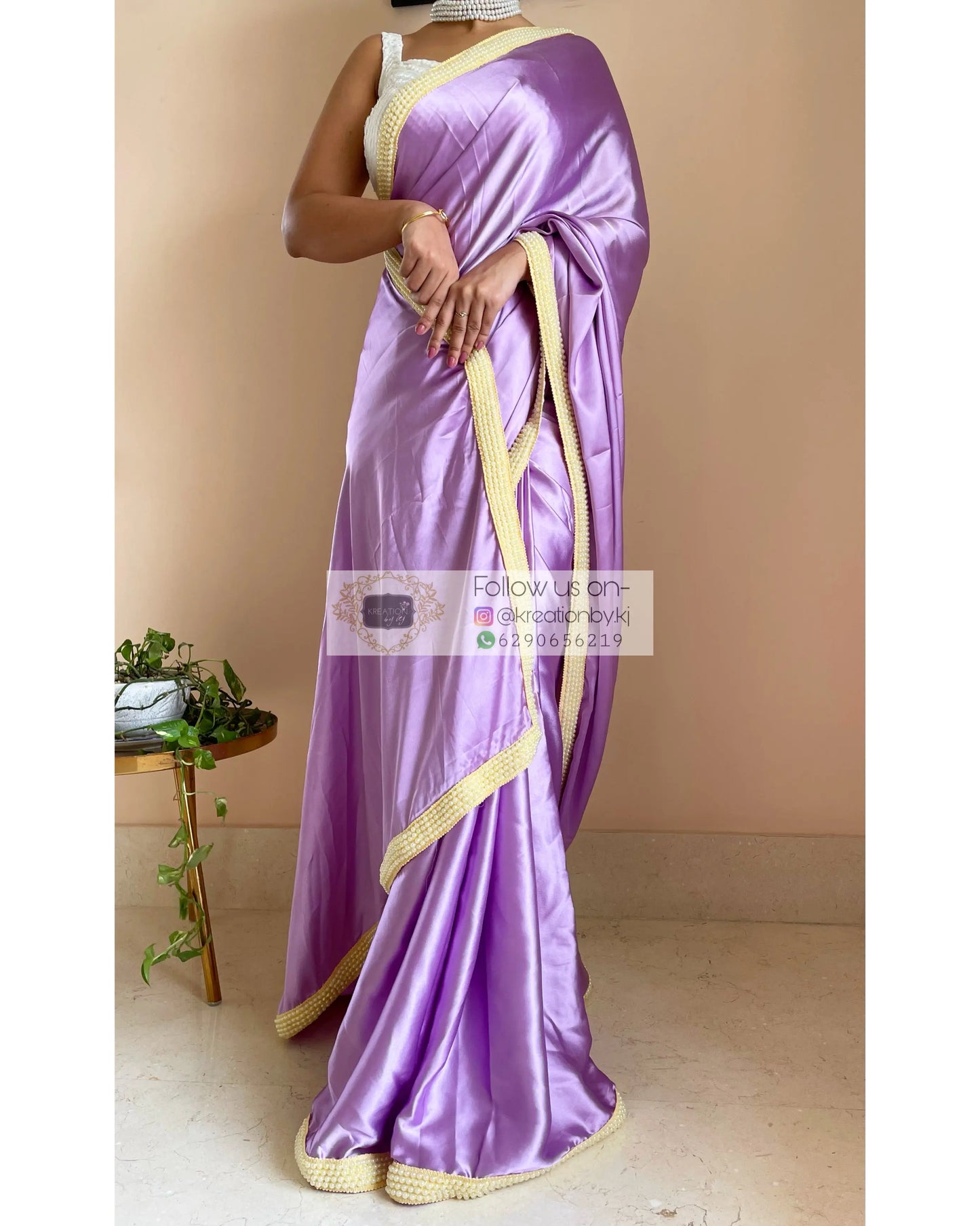 Periwinkle Mother of Pearl Saree - kreationbykj