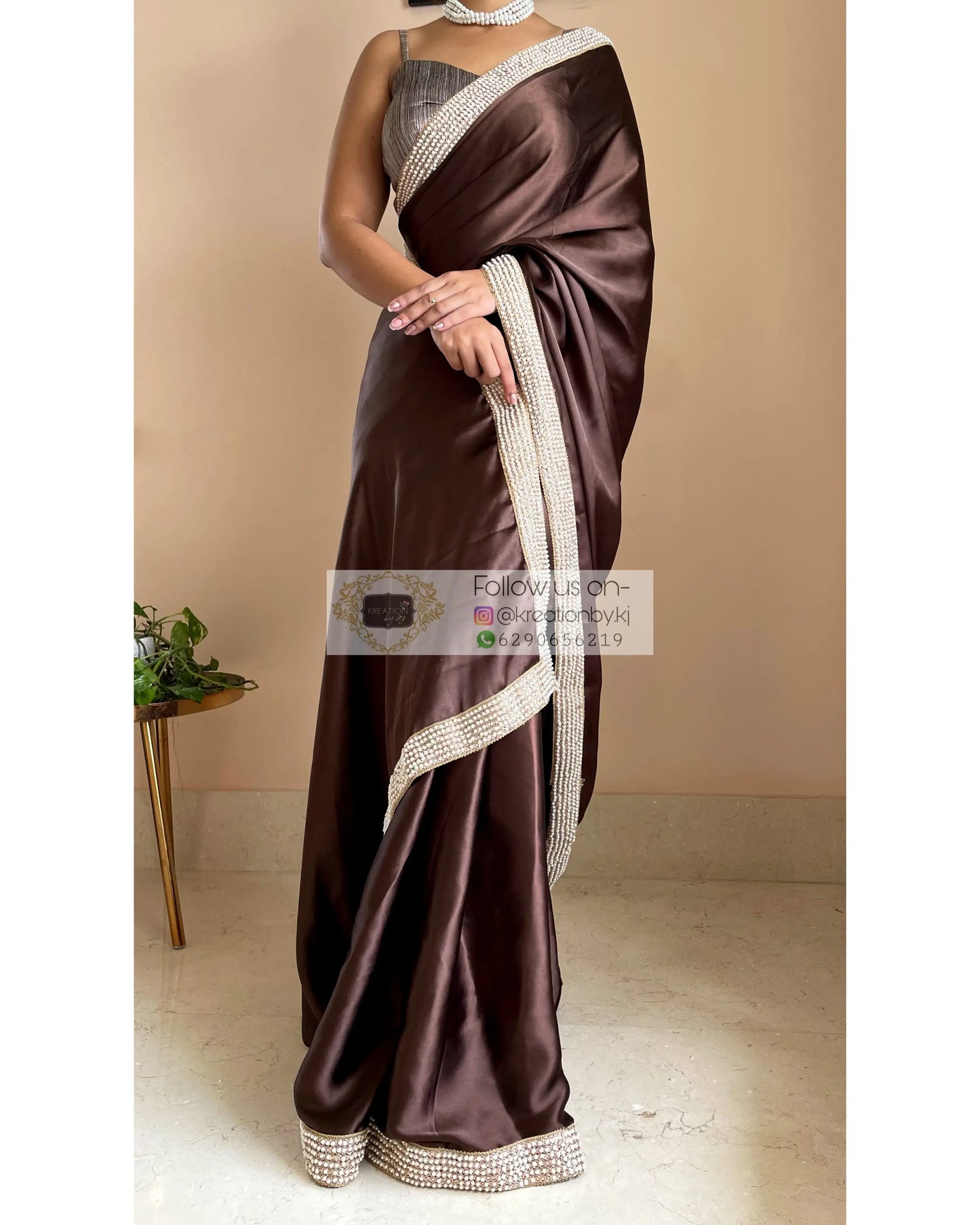 Brown Mother Of Pearl Saree - kreationbykj