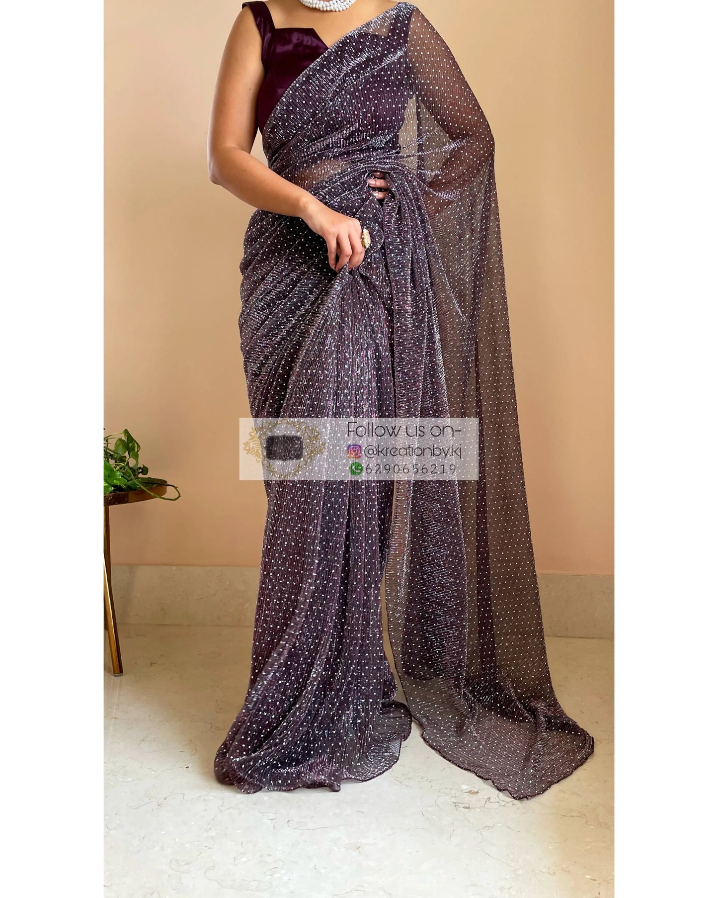 Cola Pleated Shimmer Saree - kreationbykj