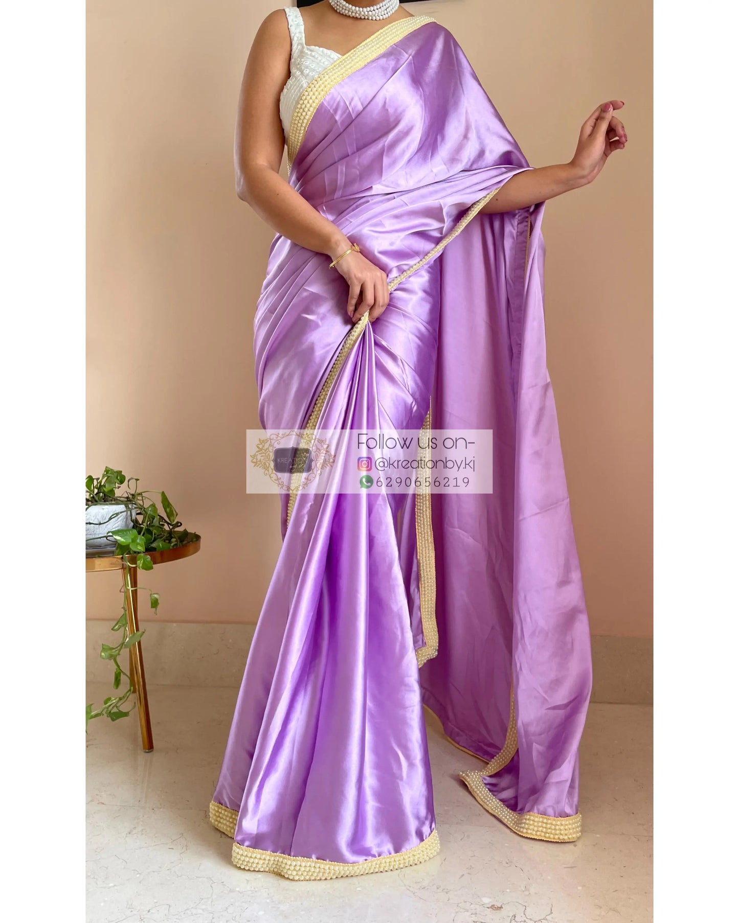 Periwinkle Mother of Pearl Saree - kreationbykj