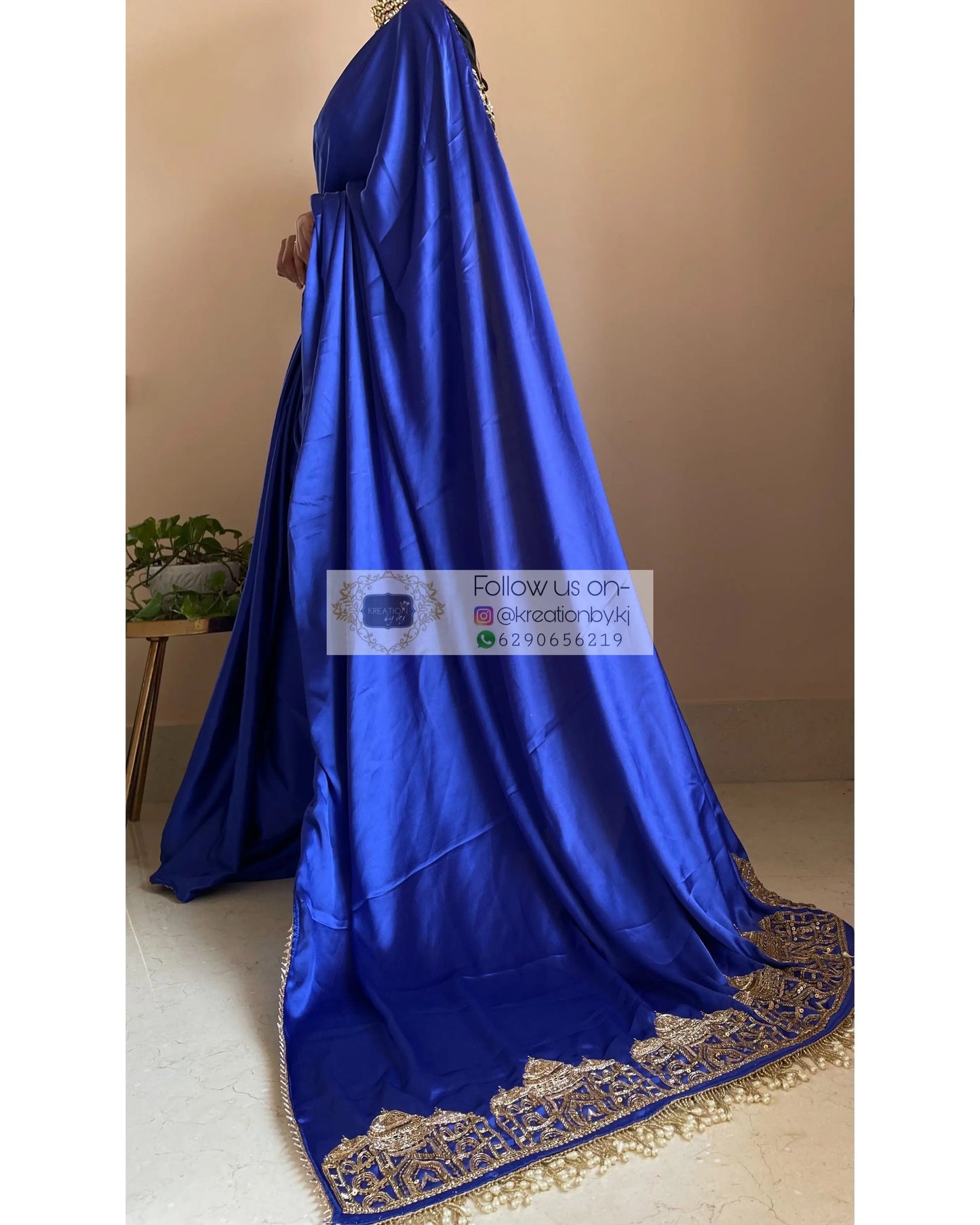 Royal Blue Satin Silk Taj Mahal Saree - kreationbykj