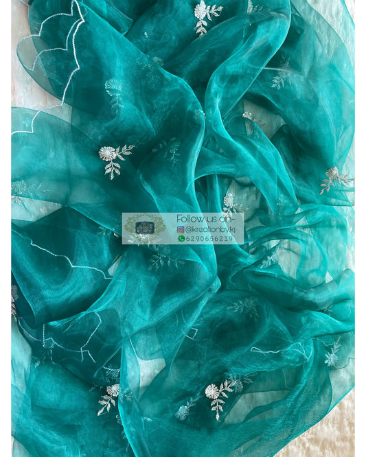 Teal Blue 86 Boota Dupatta - kreationbykj